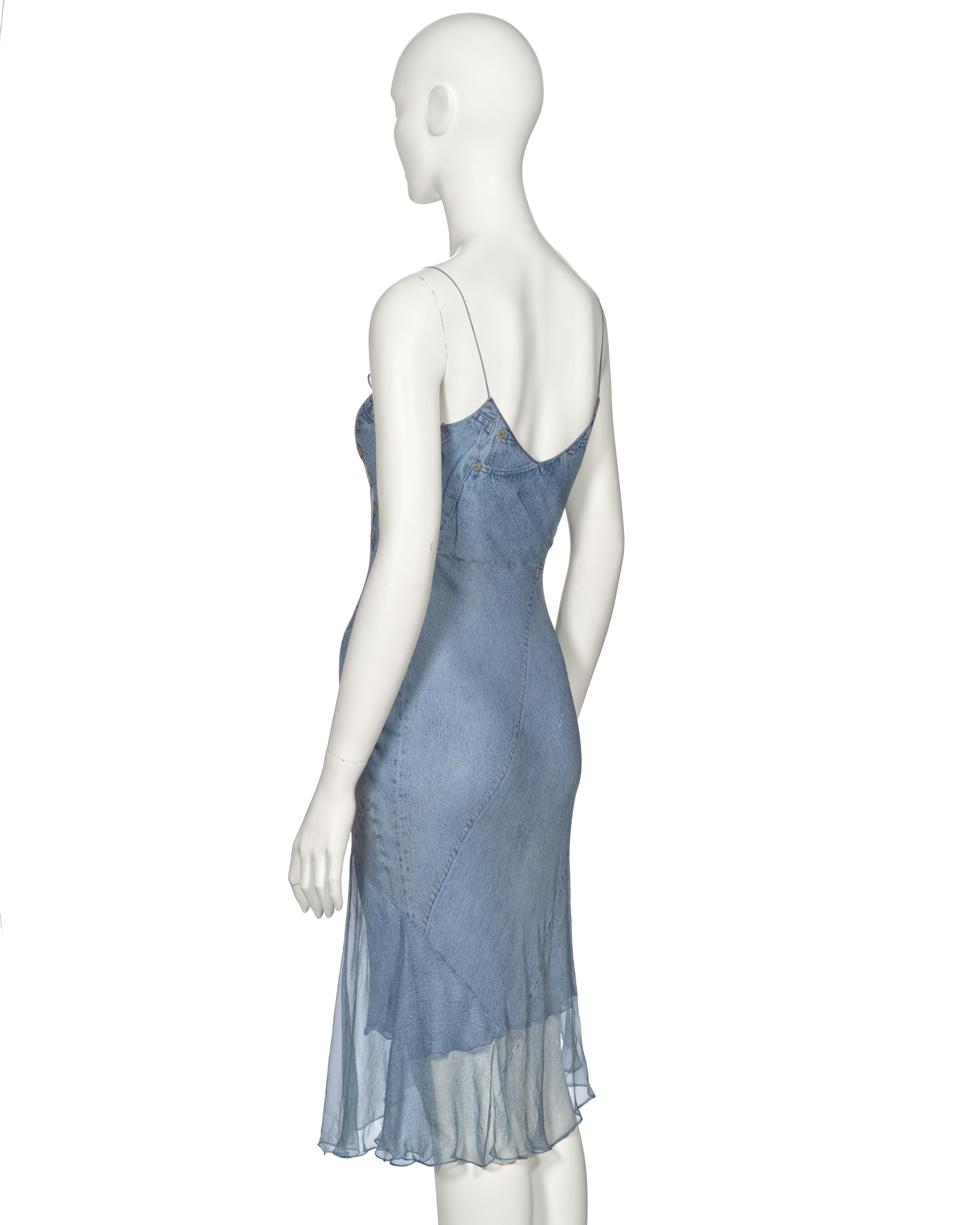 Christian Dior by John Galliano Trompe L'oeil Denim Print Silk Dress, ss 2000 6