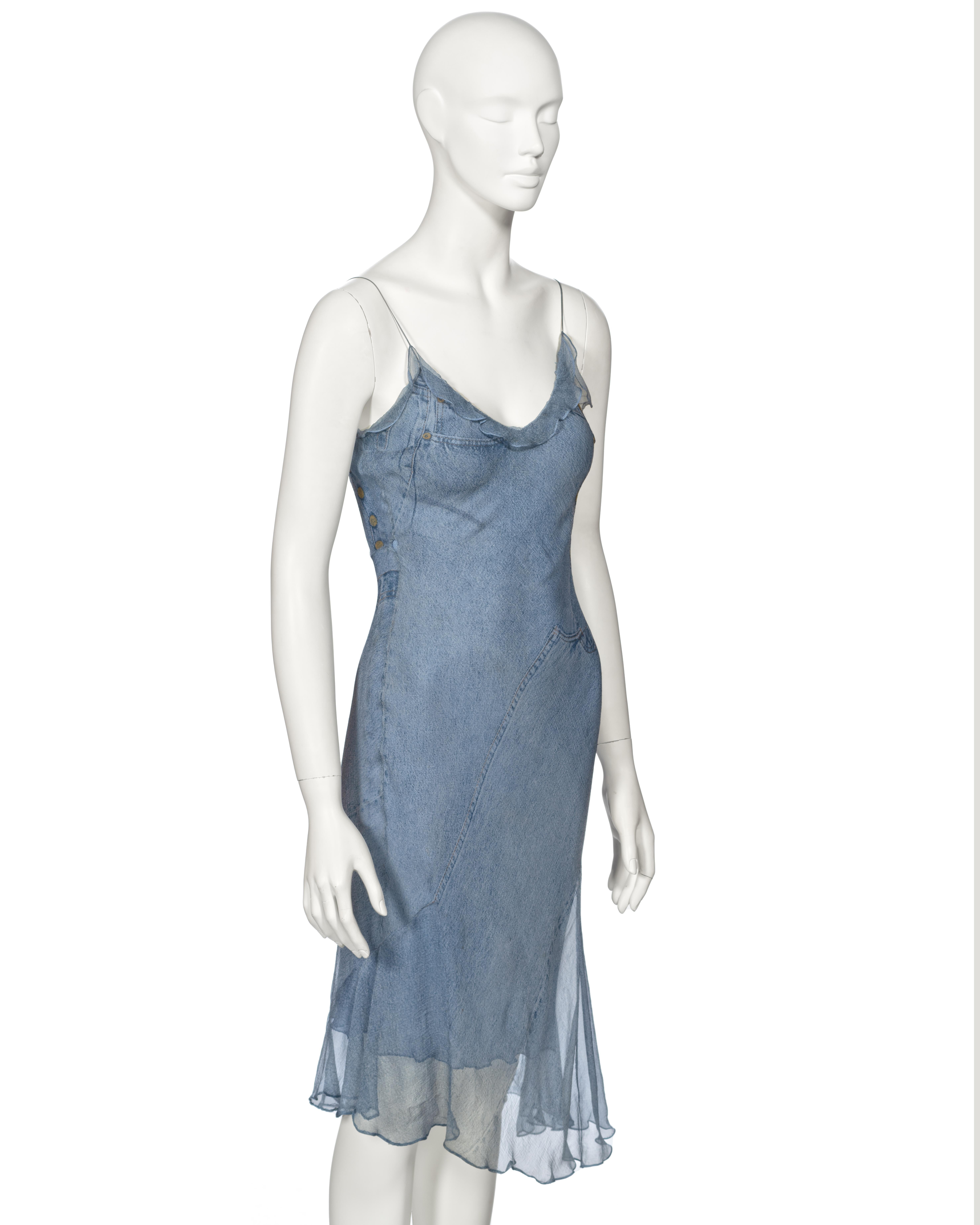 Christian Dior by John Galliano Trompe L'oeil Denim Print Silk Dress, ss 2000 1