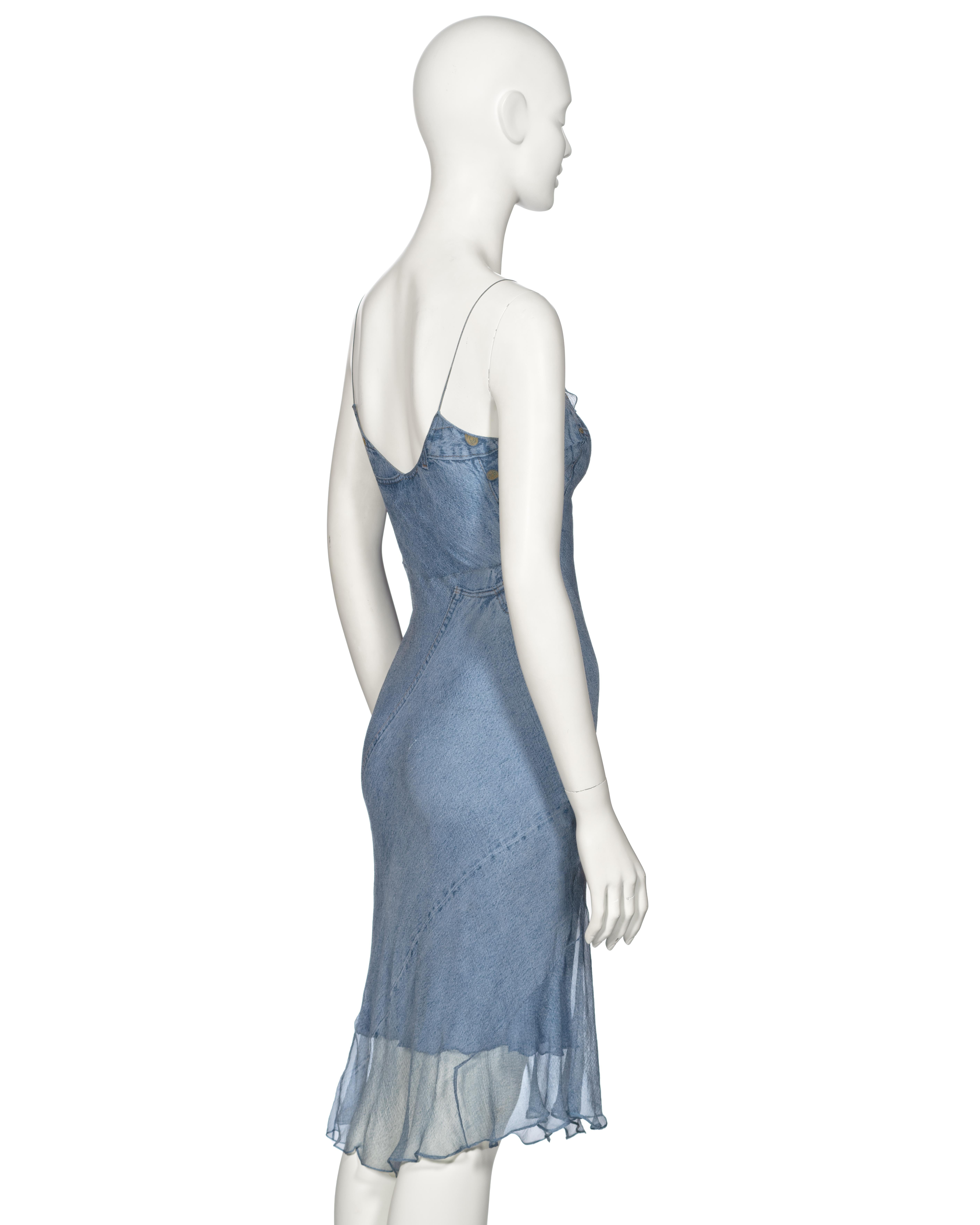 Christian Dior by John Galliano Trompe L'oeil Denim Print Silk Dress, ss 2000 4