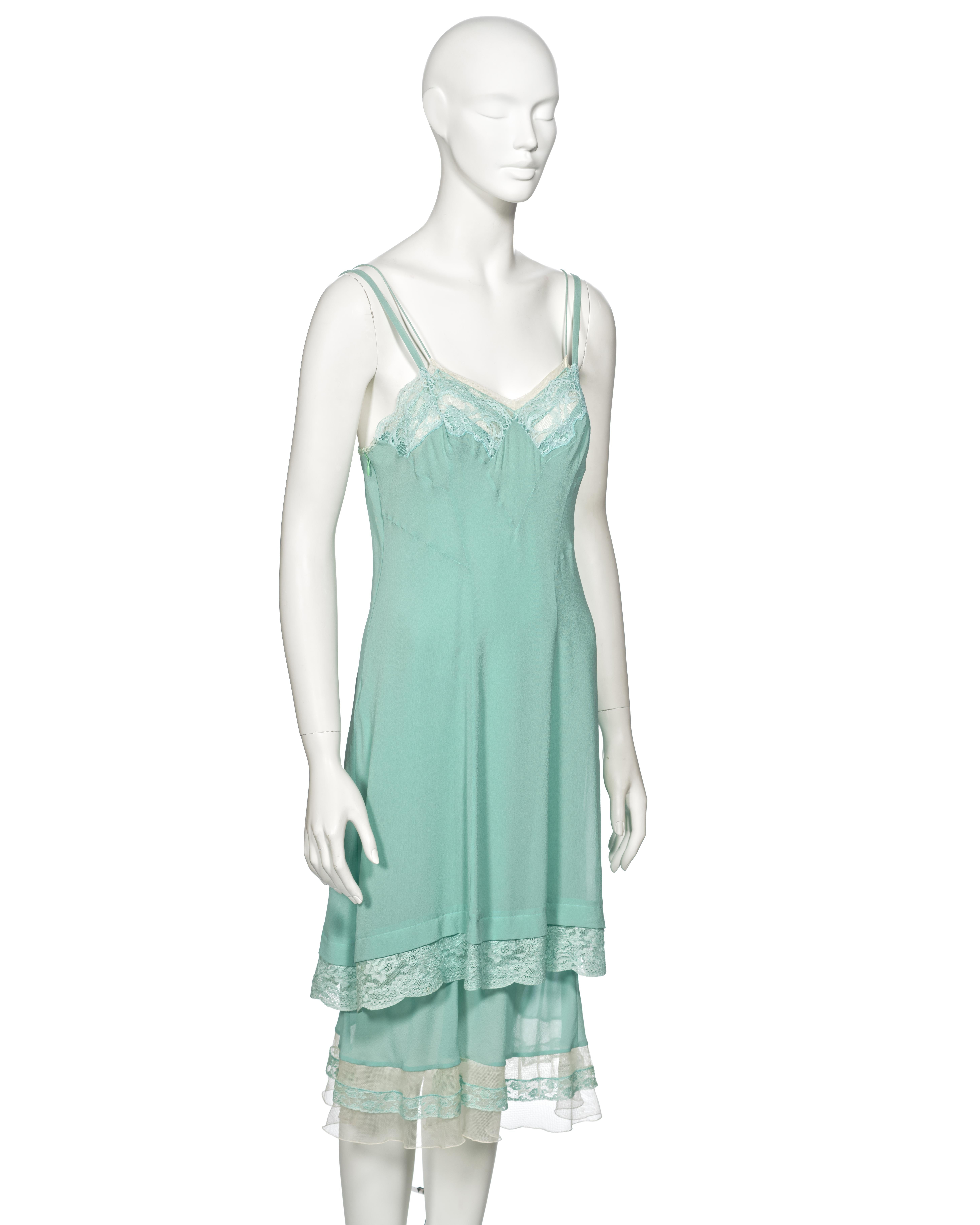 Christian Dior by John Galliano Turquoise Silk Double Layered Dress, ss 2005 1