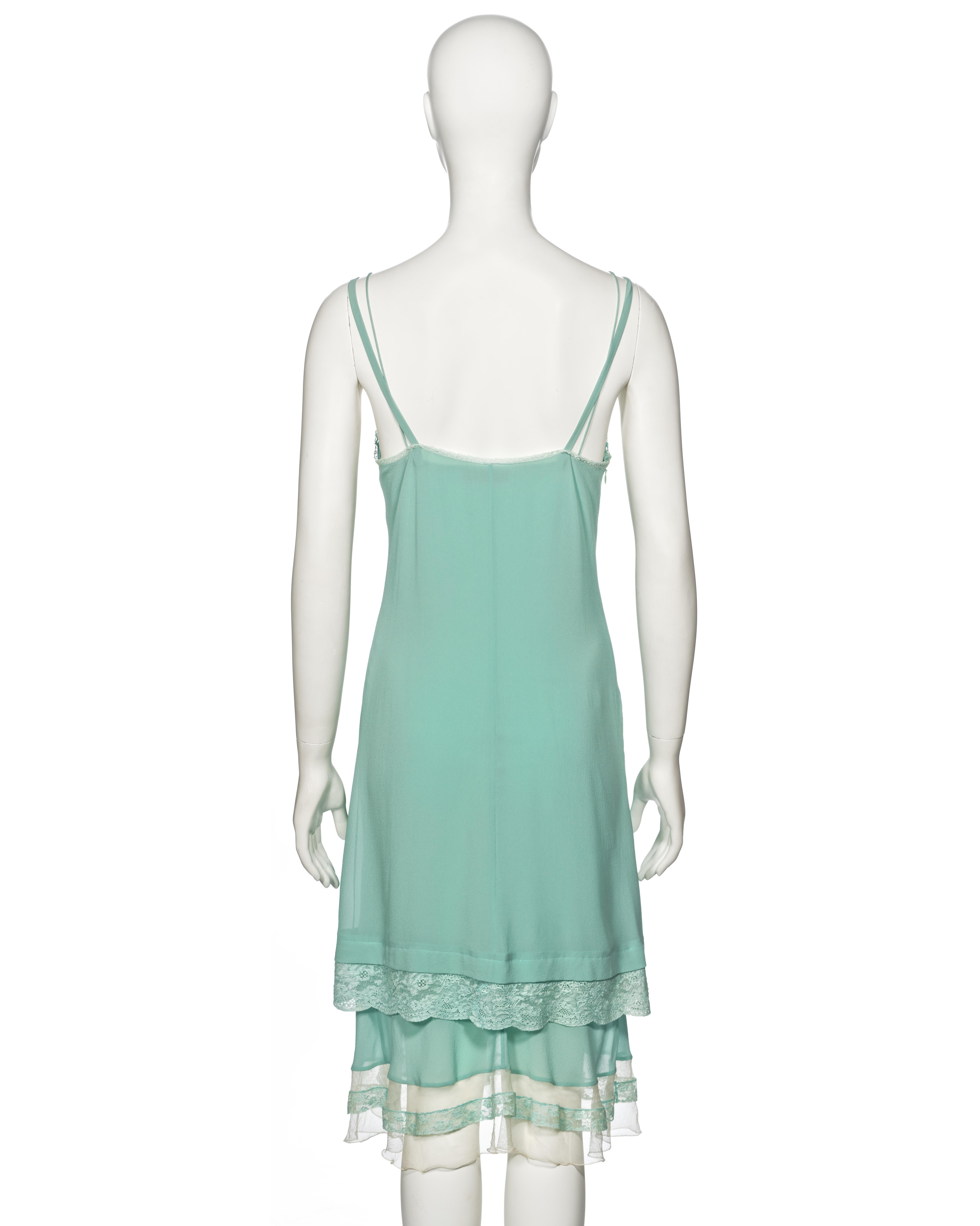 Christian Dior by John Galliano Turquoise Silk Double Layered Dress, ss 2005 4