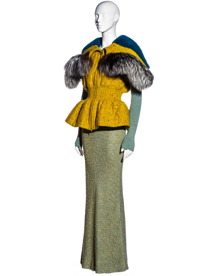 Christian Dior by John Galliano tweed and fur parka jacket and skirt ...