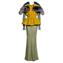 Christian Dior by John Galliano tweed and fur parka jacket and skirt, fw 1998