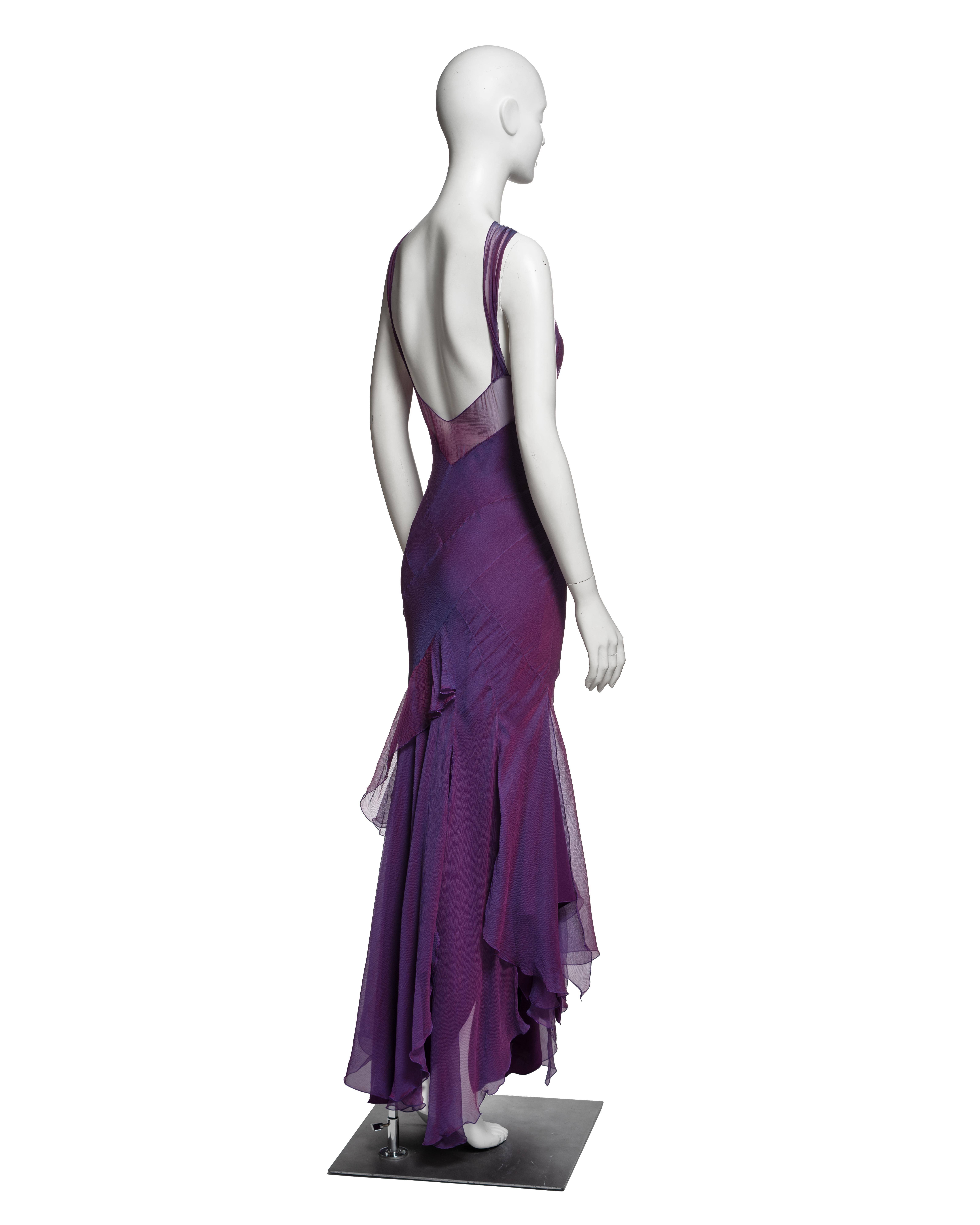 Christian Dior for John Galliano Zweifarbiges Abendkleid aus lila Seide, SS 2005 im Angebot 1
