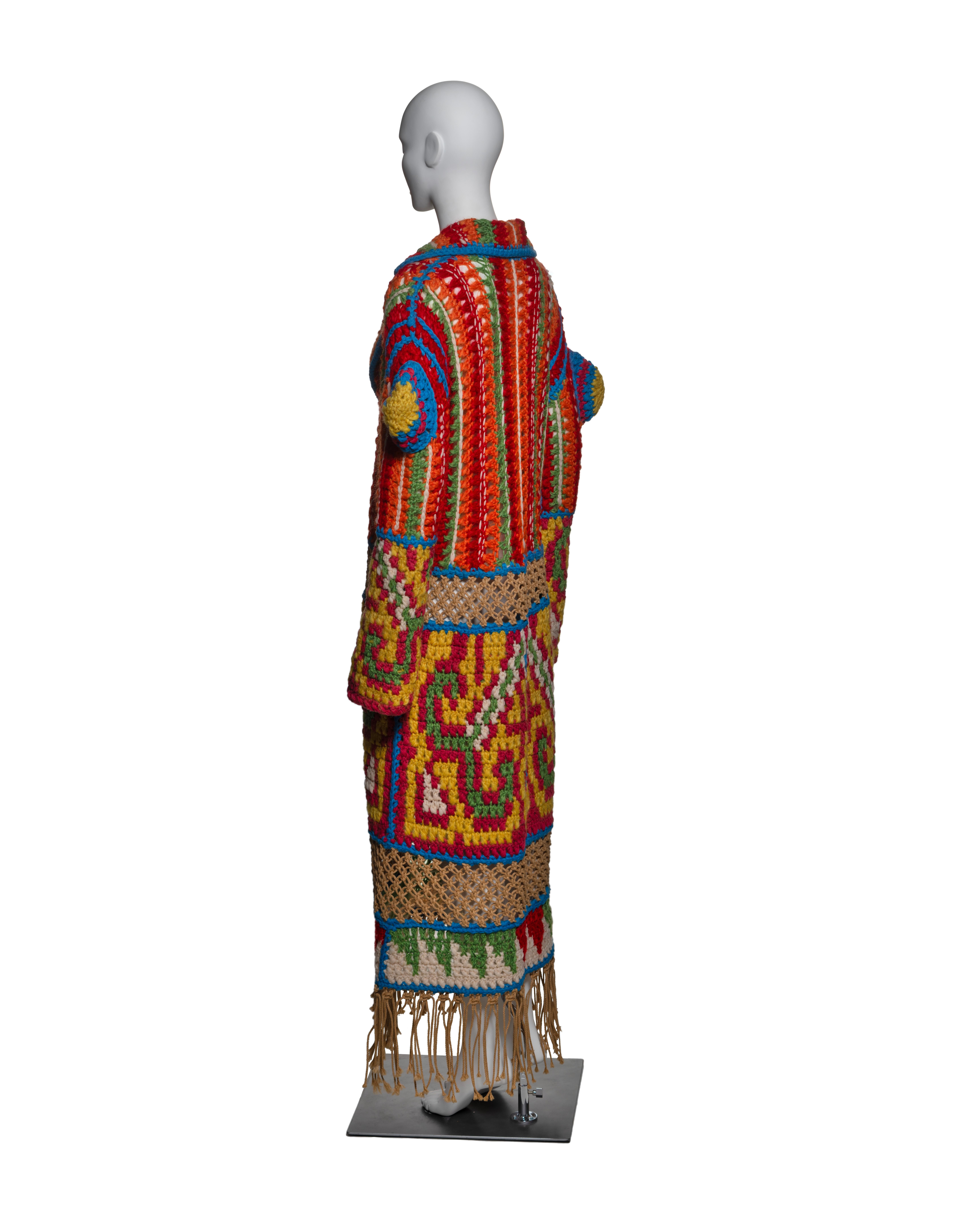 Christian Dior by John Galliano Vibrant Crochet Coat with Fringe, FW 2002 For Sale 6