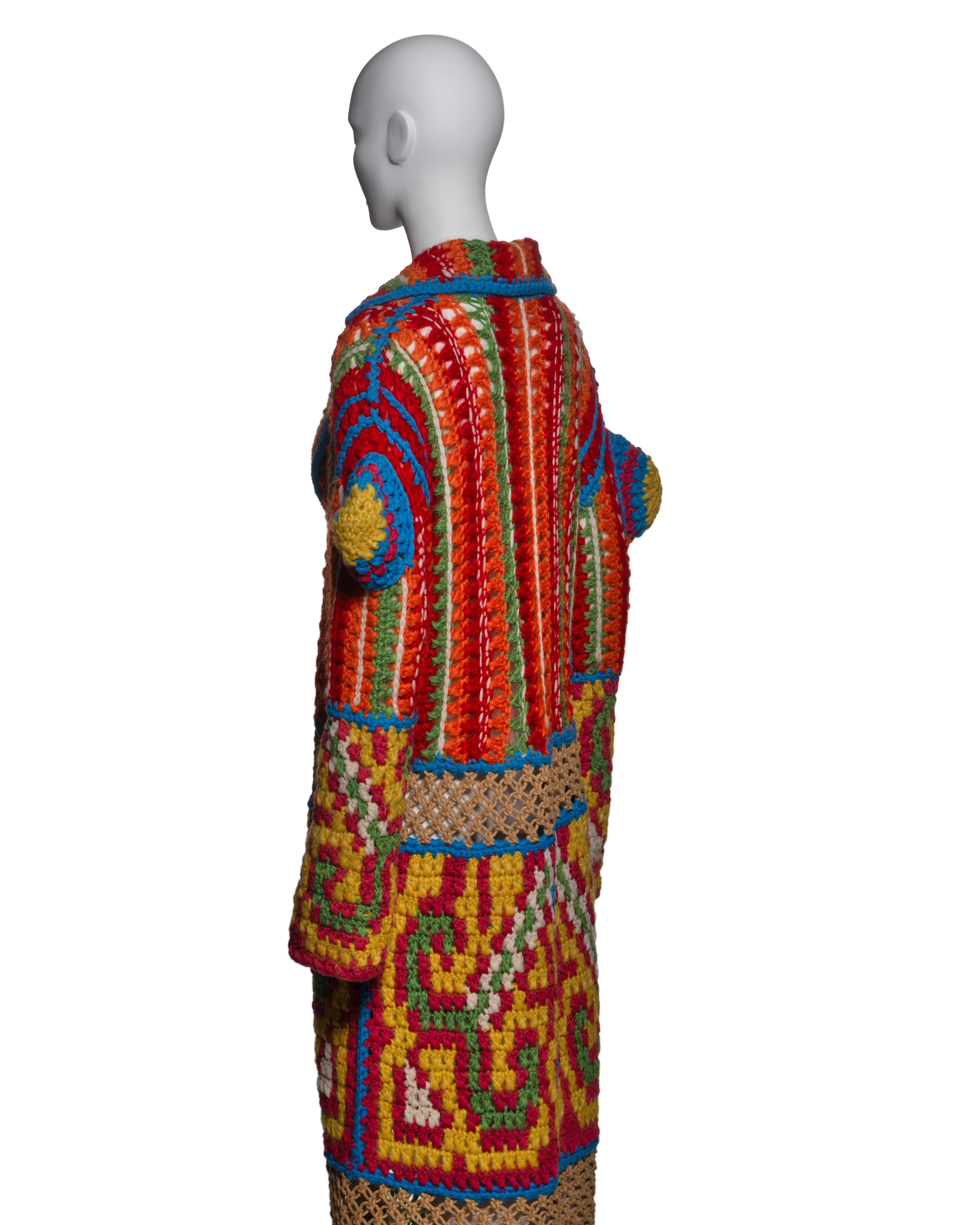 Christian Dior by John Galliano Vibrant Crochet Coat with Fringe, FW 2002 For Sale 7