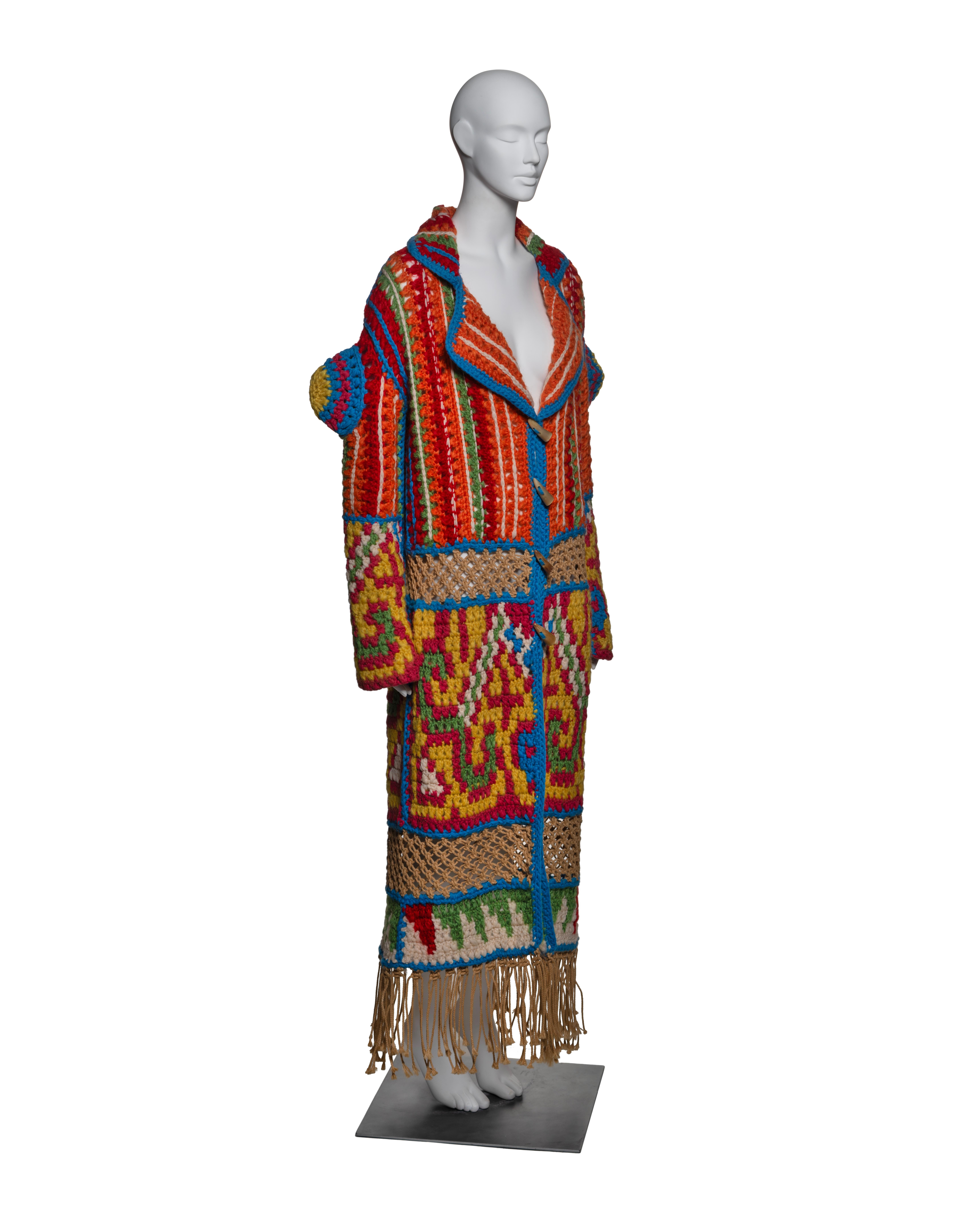 Christian Dior by John Galliano Vibrant Crochet Coat with Fringe, FW 2002 For Sale 9