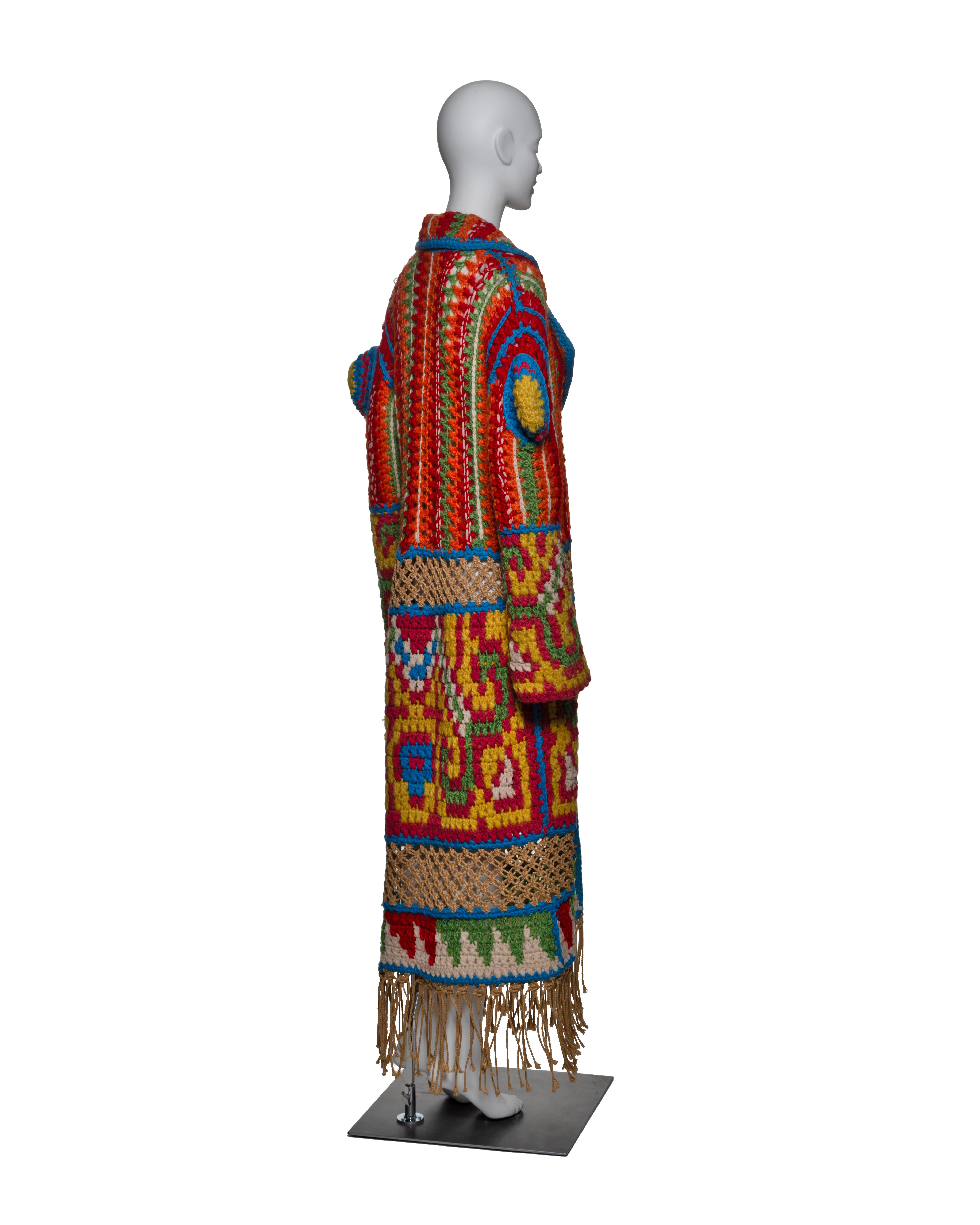 Christian Dior by John Galliano Vibrant Crochet Coat with Fringe, FW 2002 For Sale 11