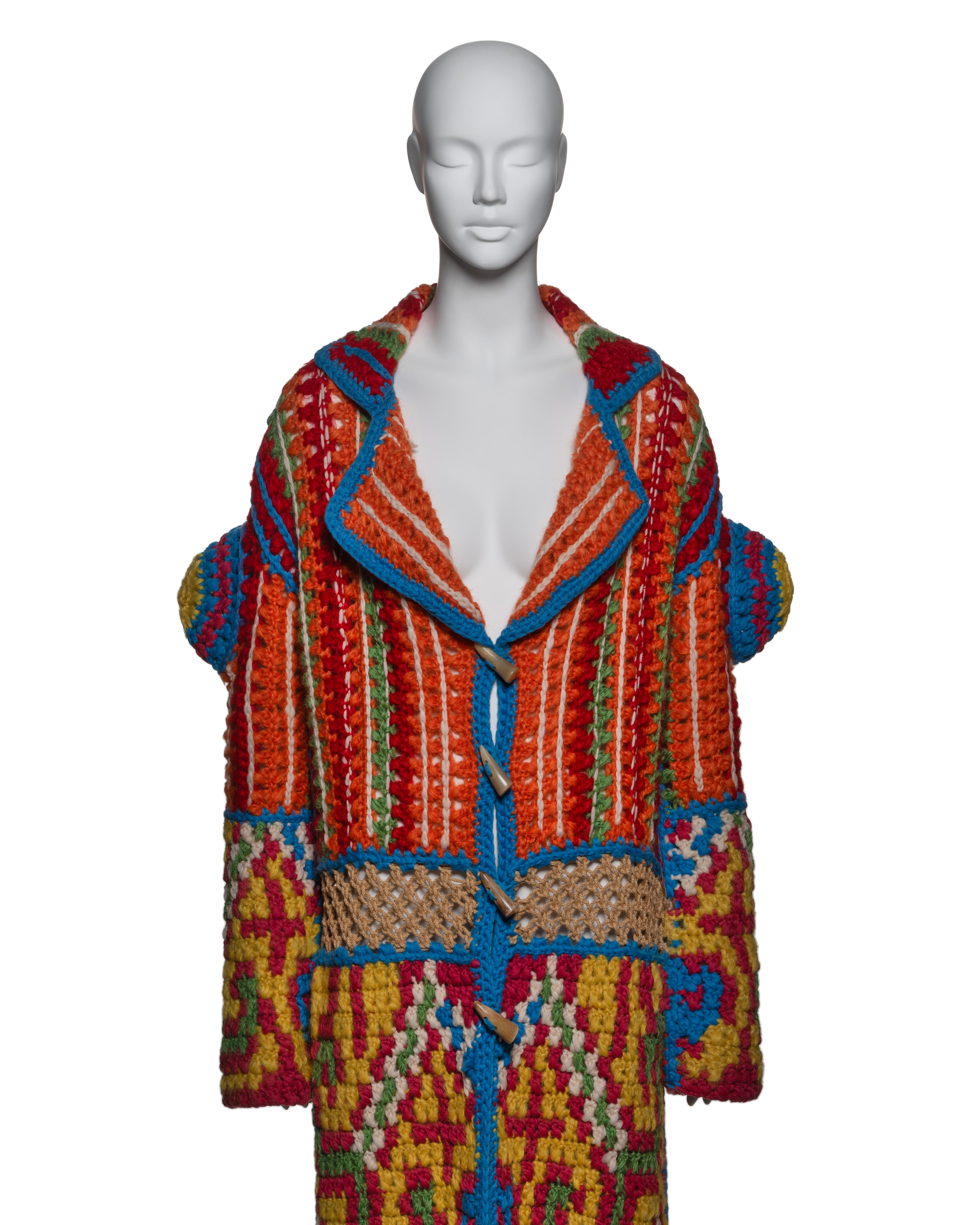 Brown Christian Dior by John Galliano Vibrant Crochet Coat with Fringe, FW 2002 For Sale
