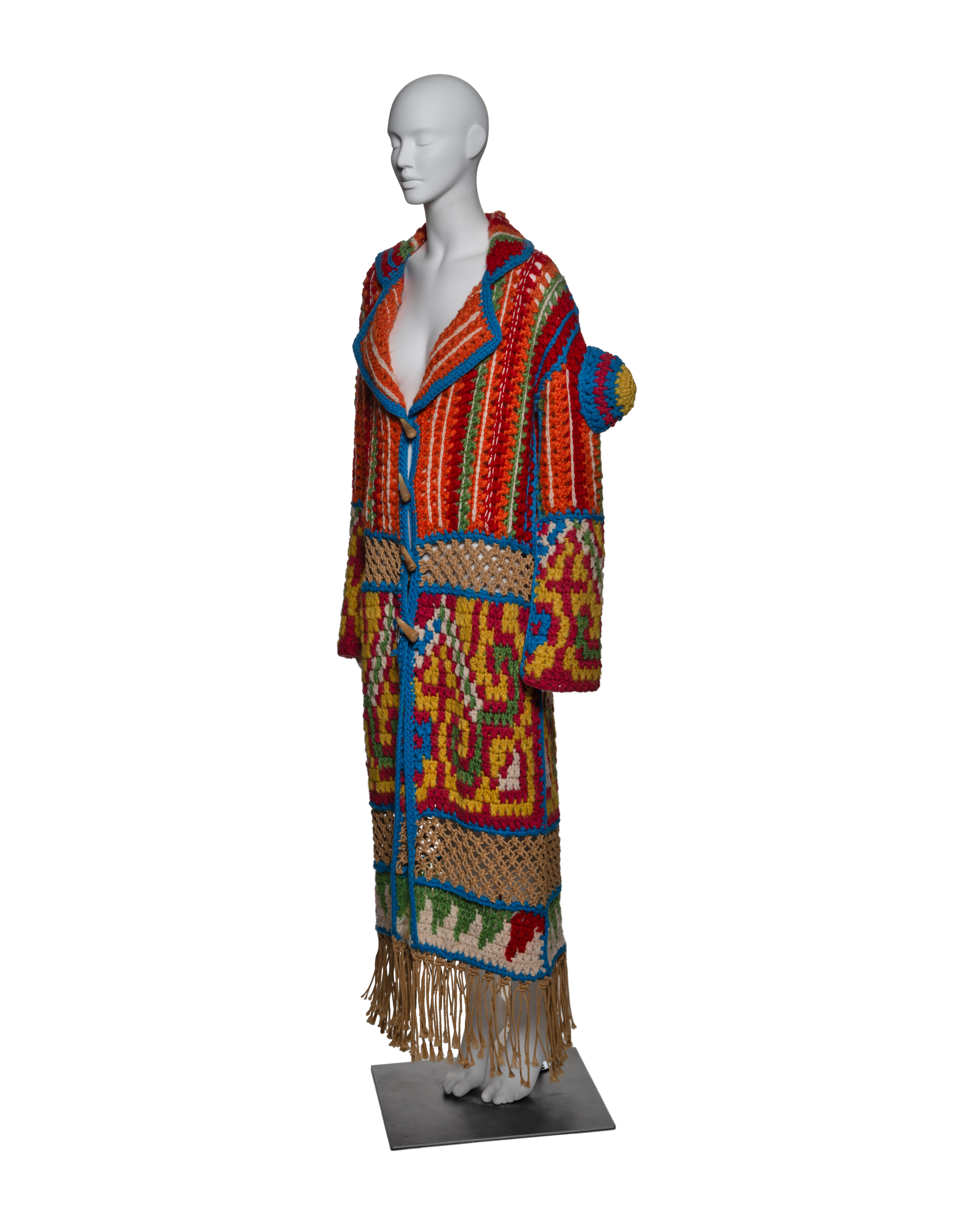 Christian Dior by John Galliano Vibrant Crochet Coat with Fringe, FW 2002 For Sale 3
