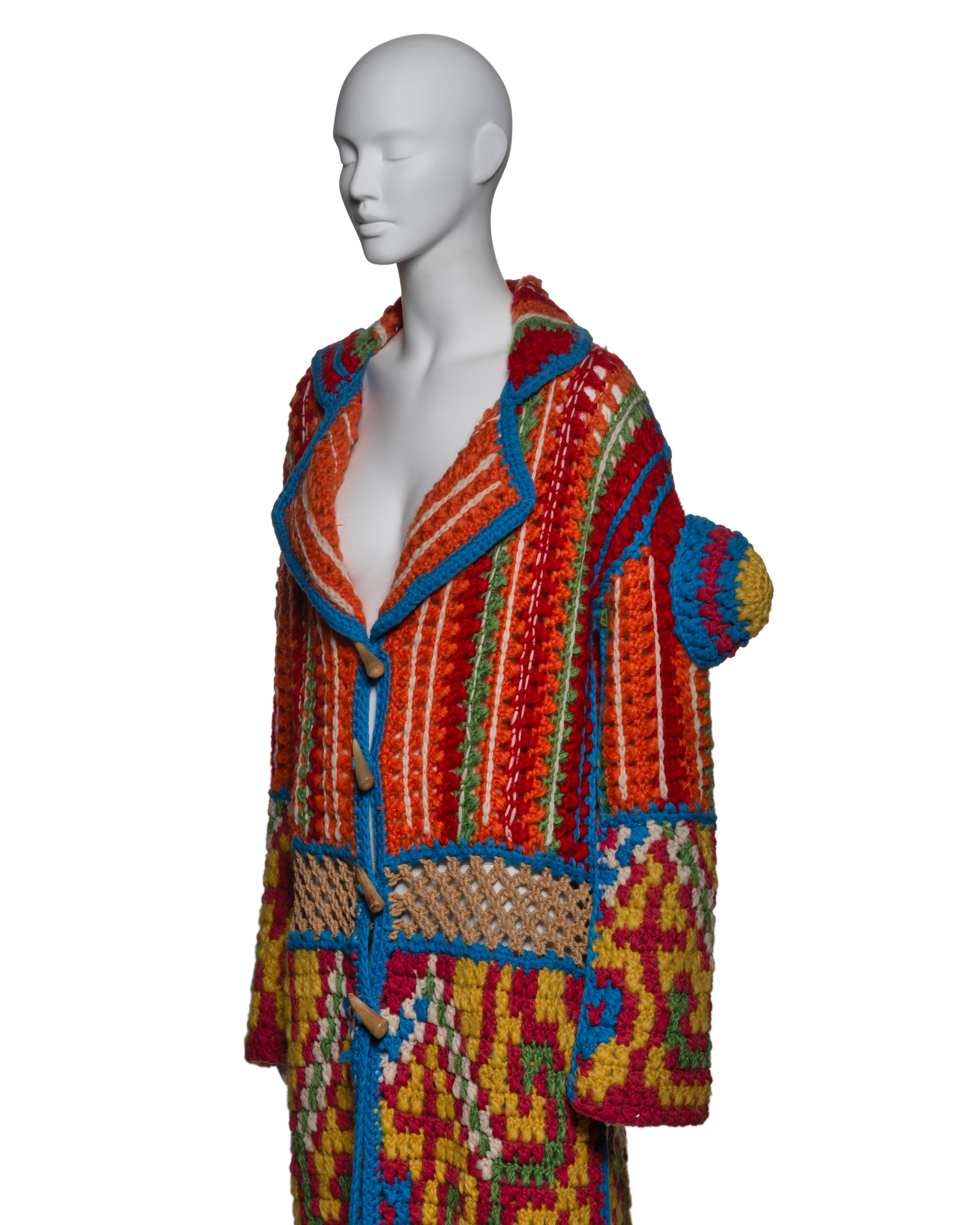 Christian Dior by John Galliano Vibrant Crochet Coat with Fringe, FW 2002 For Sale 4