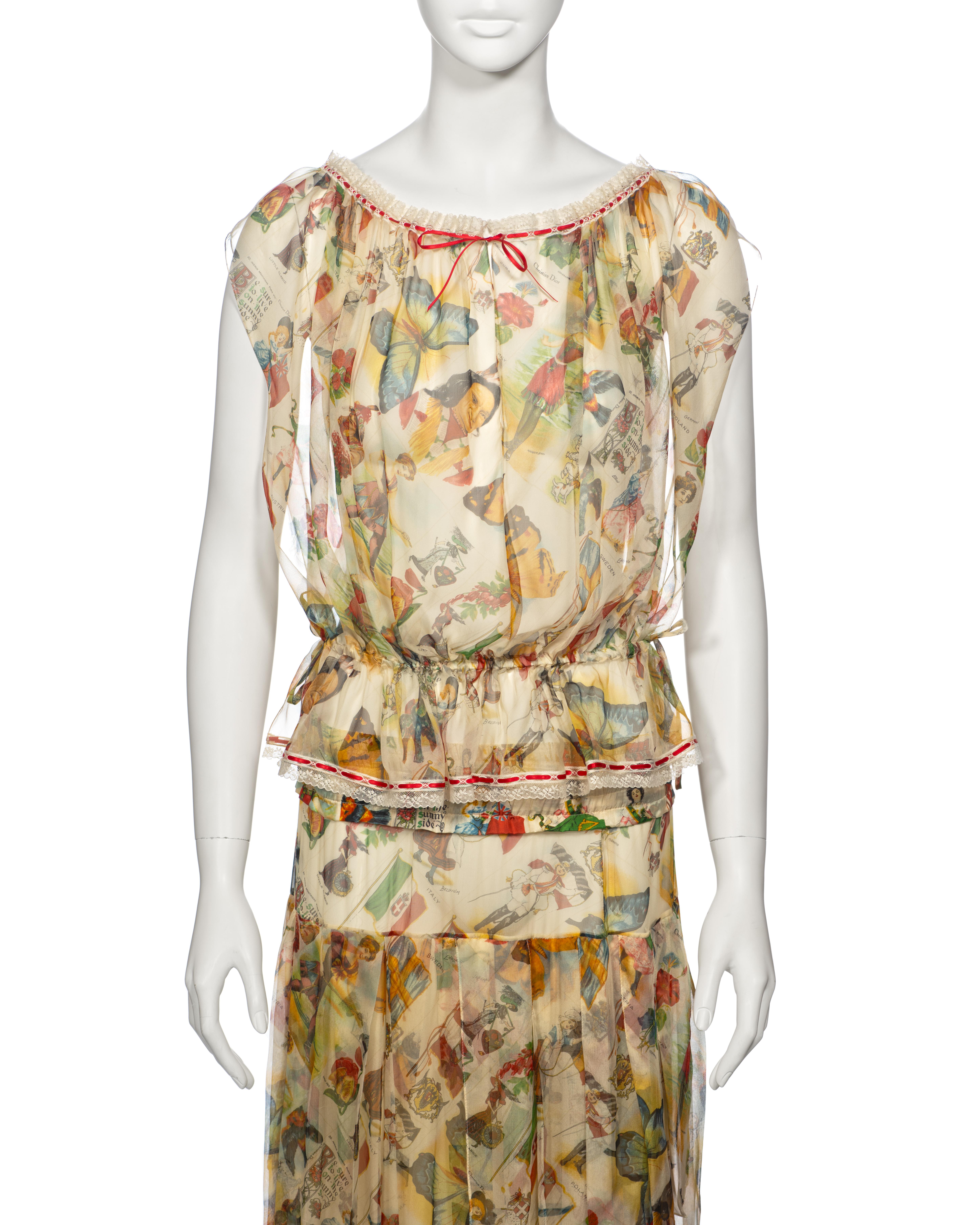 Women's Christian Dior by John Galliano Victoria Print Silk Blouse and Skirt, ss 2002 For Sale
