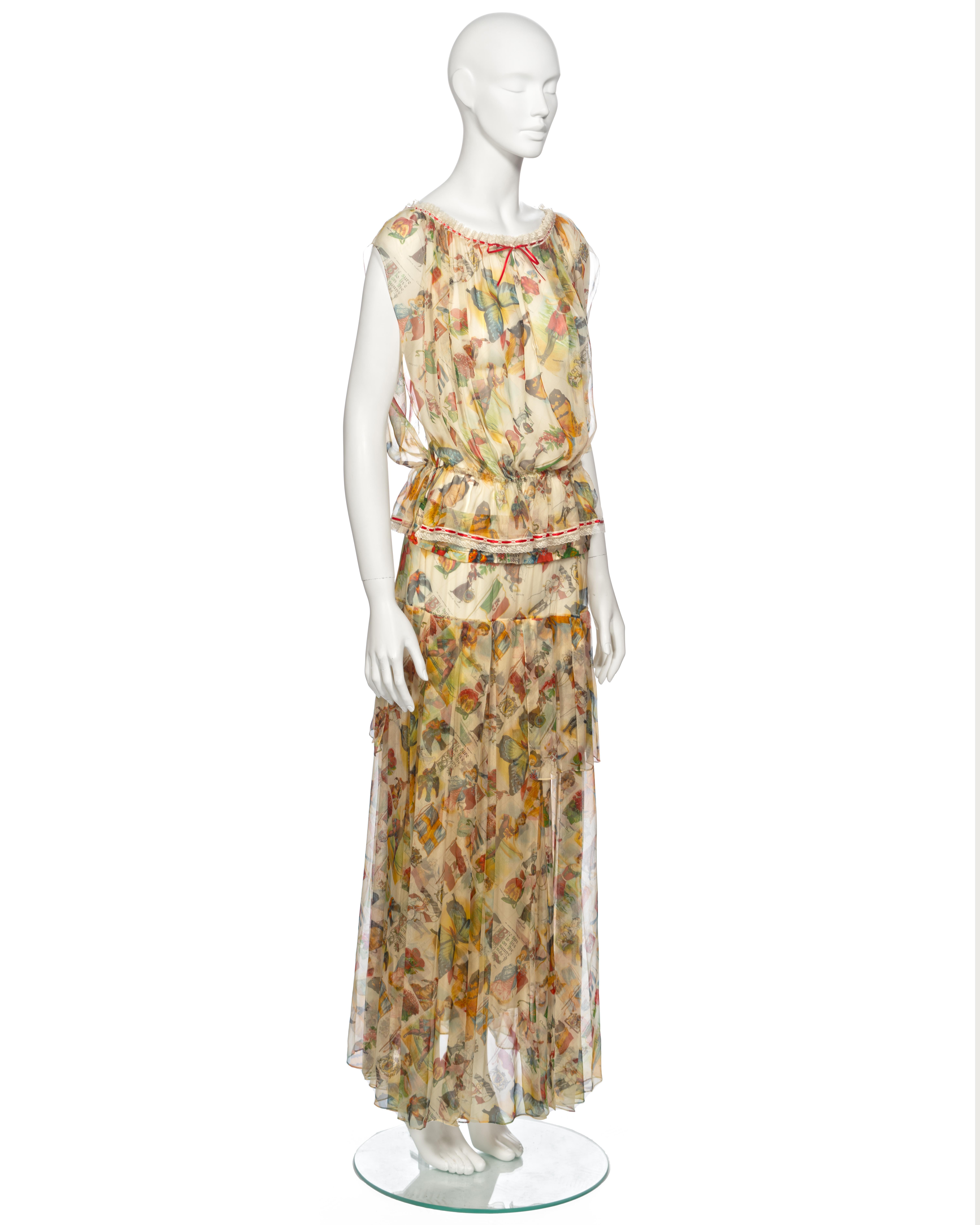 Christian Dior by John Galliano Victoria Print Silk Blouse and Skirt, ss 2002 For Sale 2