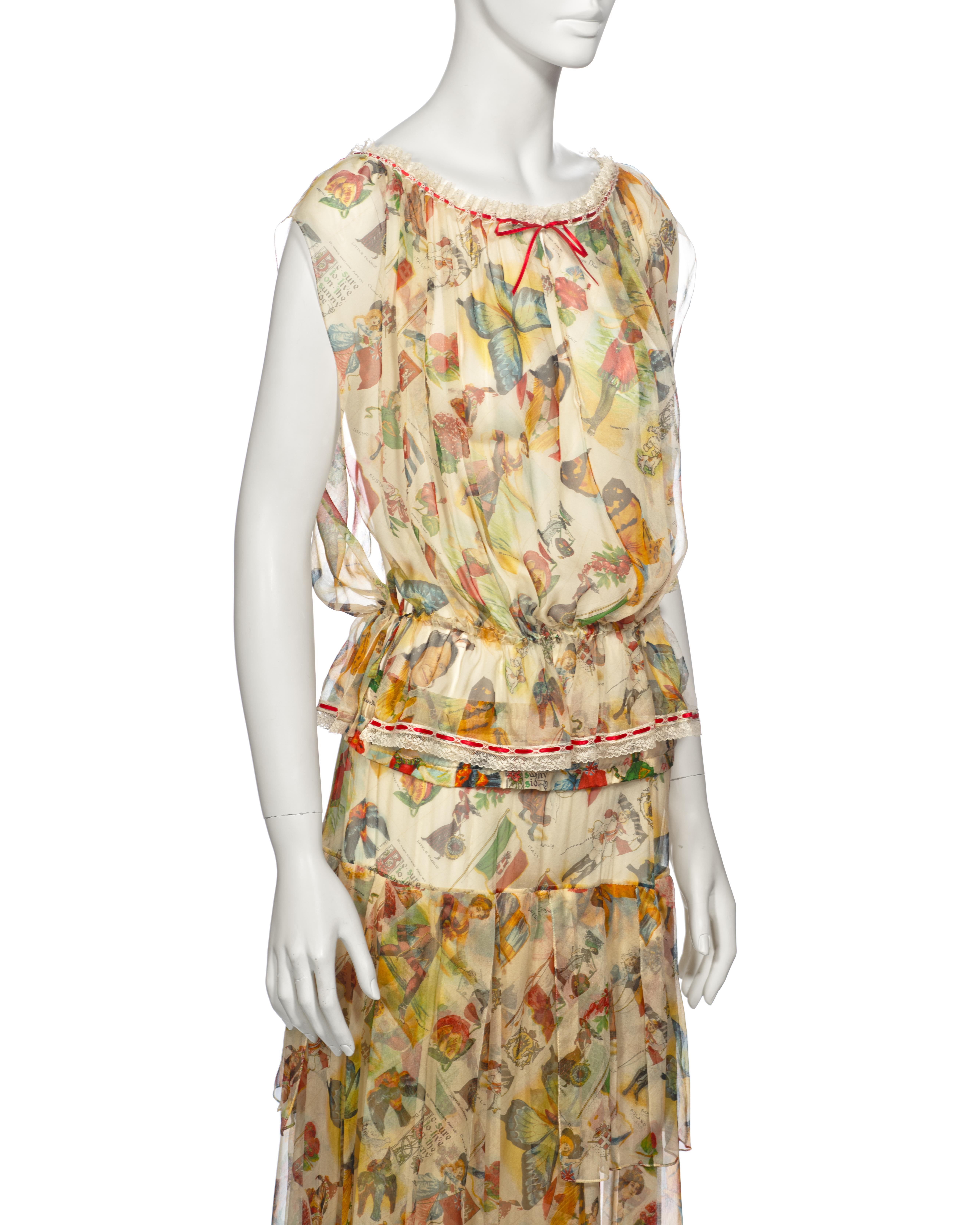 Christian Dior by John Galliano Victoria Print Silk Blouse and Skirt, ss 2002 For Sale 3