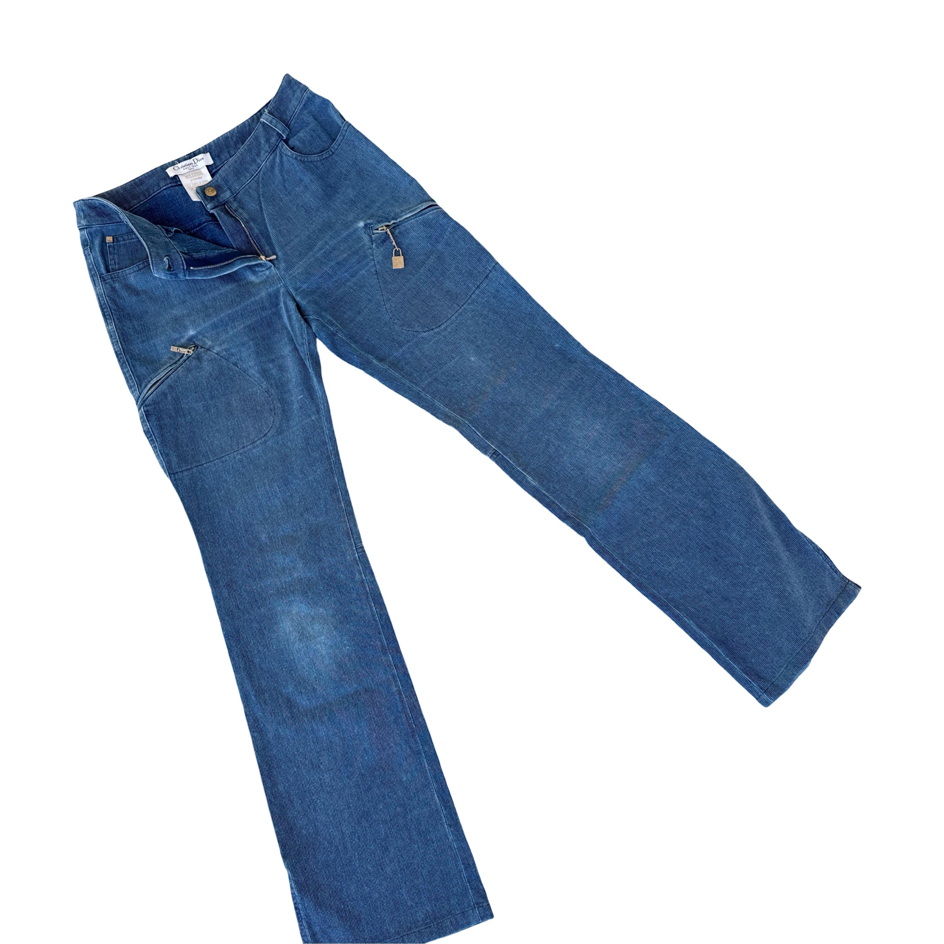 Christian Dior by John Galliano vintage 2004 cotton corduroy denim bleu pants. For Sale 6