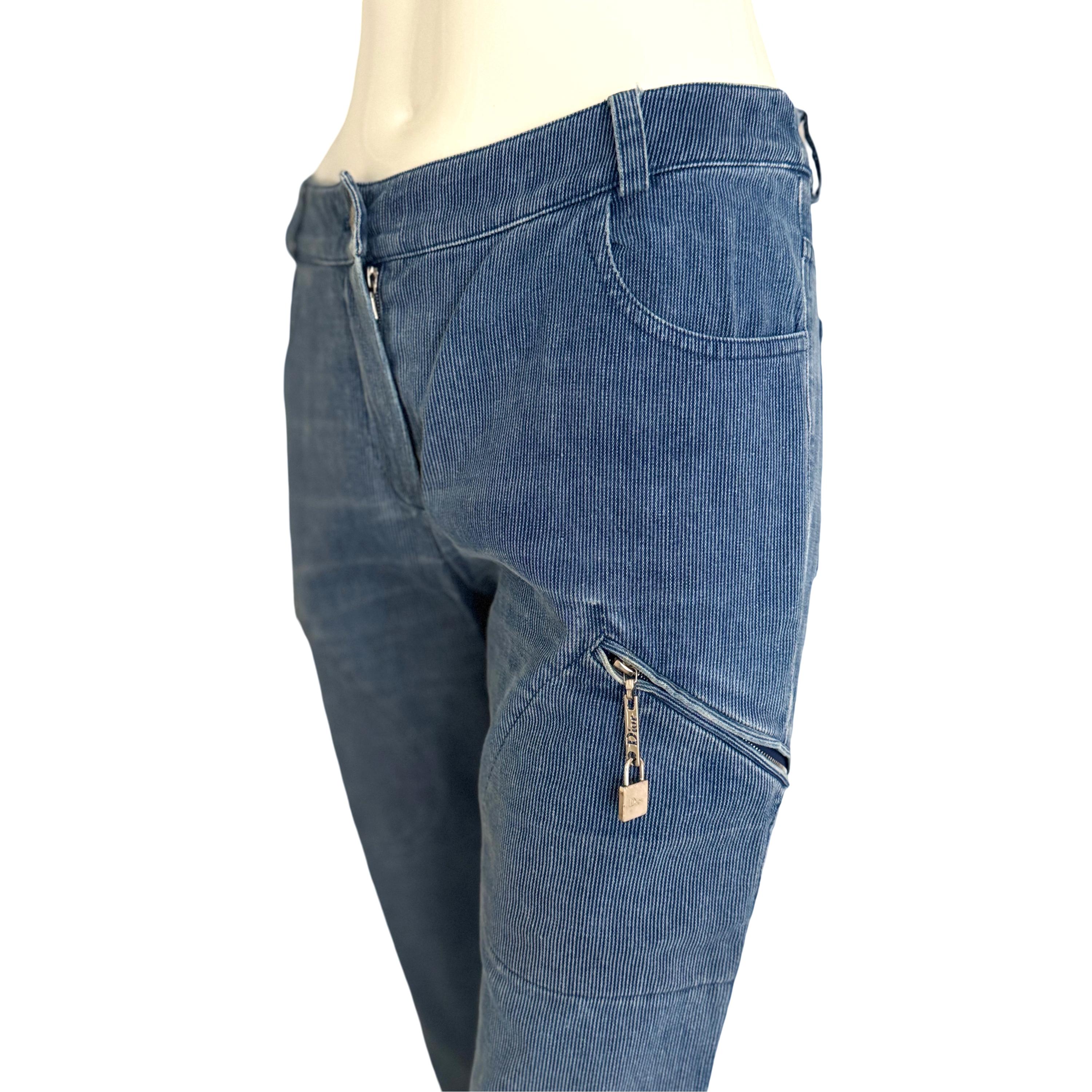 Christian Dior by John Galliano vintage 2004 cotton corduroy denim bleu pants. For Sale 2