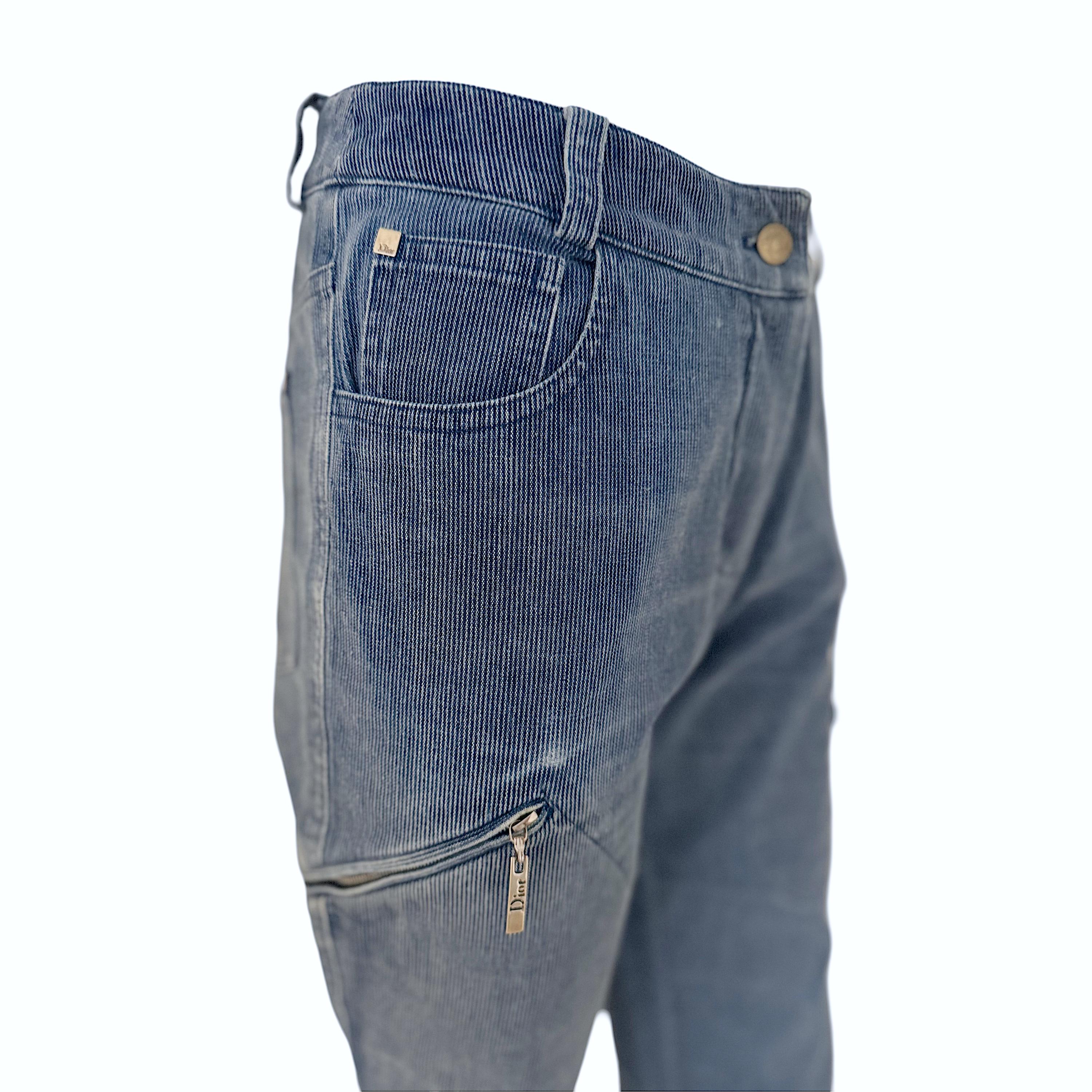 Christian Dior by John Galliano vintage 2004 cotton corduroy denim bleu pants. For Sale 4