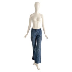 Pantaloni Christian Galliano for Christian Dior vintage 2004 in cotone a coste e denim bleu.