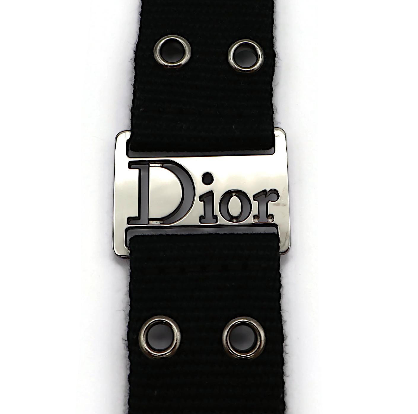 CHRISTIAN DIOR by JOHN GALLIANO Vintage Black Nylon Strap Logo Choker Necklace 7