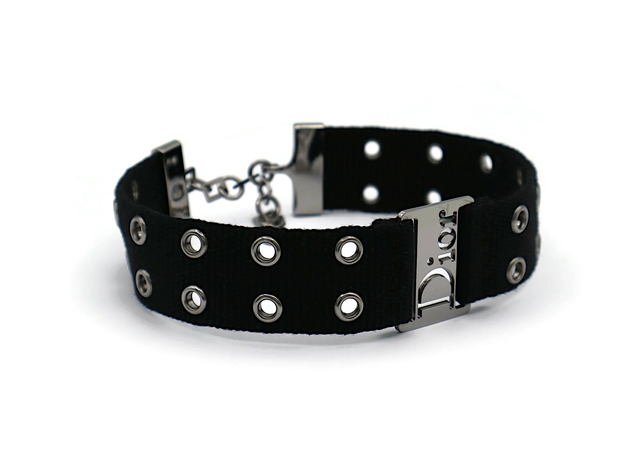 CHRISTIAN DIOR by JOHN GALLIANO Vintage Black Nylon Strap Logo Choker Necklace In Good Condition In Nice, FR