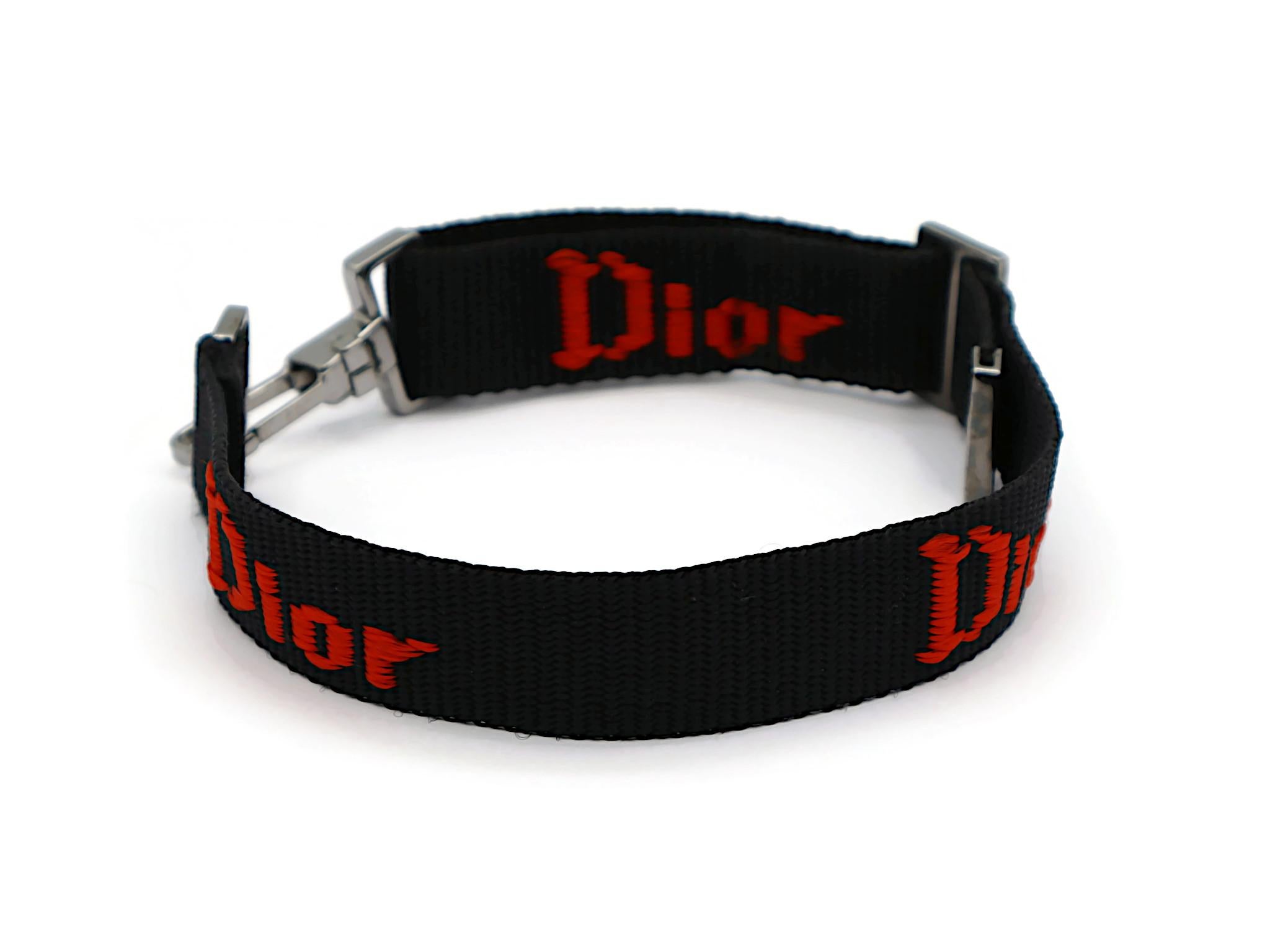 CHRISTIAN DIOR by JOHN GALLIANO Vintage Black Nylon Strap Logo Choker Necklace In Good Condition For Sale In Nice, FR
