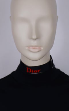 CHRISTIAN DIOR by JOHN GALLIANO Vintage Black Nylon Strap Logo Choker Necklace