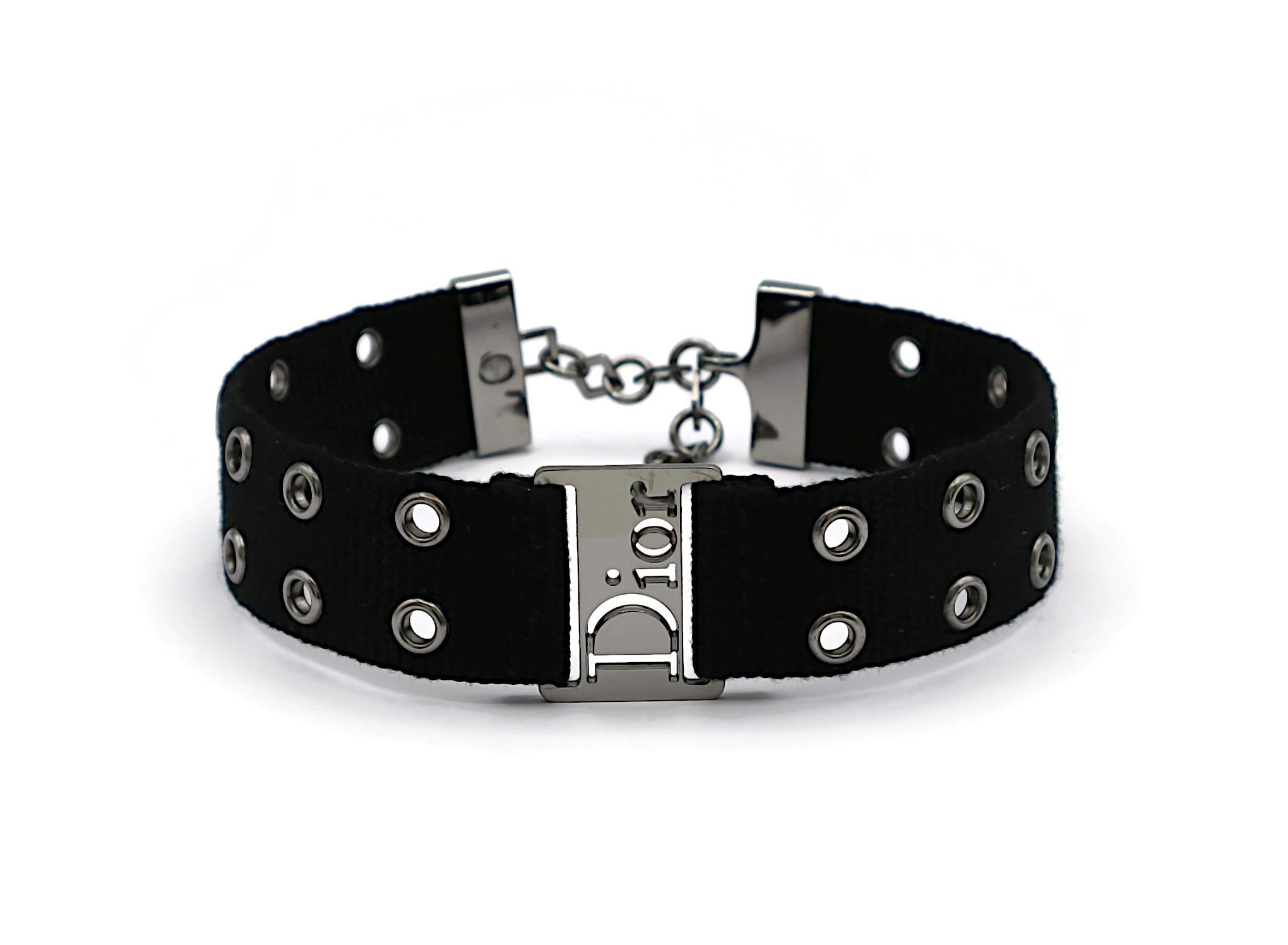 Women's CHRISTIAN DIOR by JOHN GALLIANO Vintage Black Nylon Strap Logo Choker Necklace