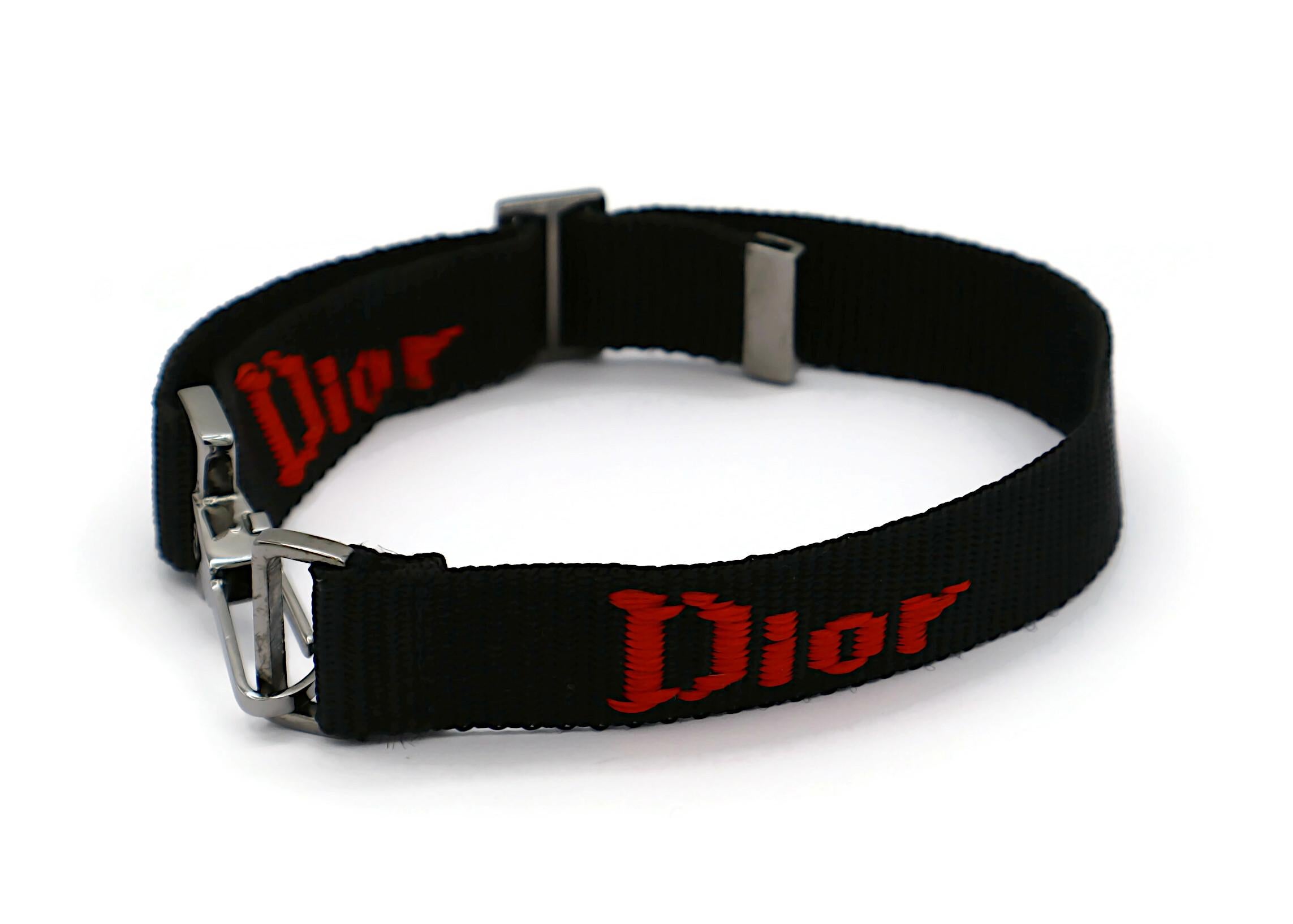 Women's CHRISTIAN DIOR by JOHN GALLIANO Vintage Black Nylon Strap Logo Choker Necklace For Sale