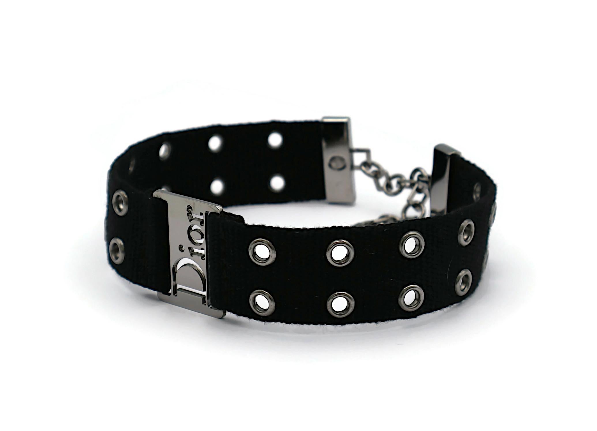 CHRISTIAN DIOR by JOHN GALLIANO Vintage Black Nylon Strap Logo Choker Necklace 1