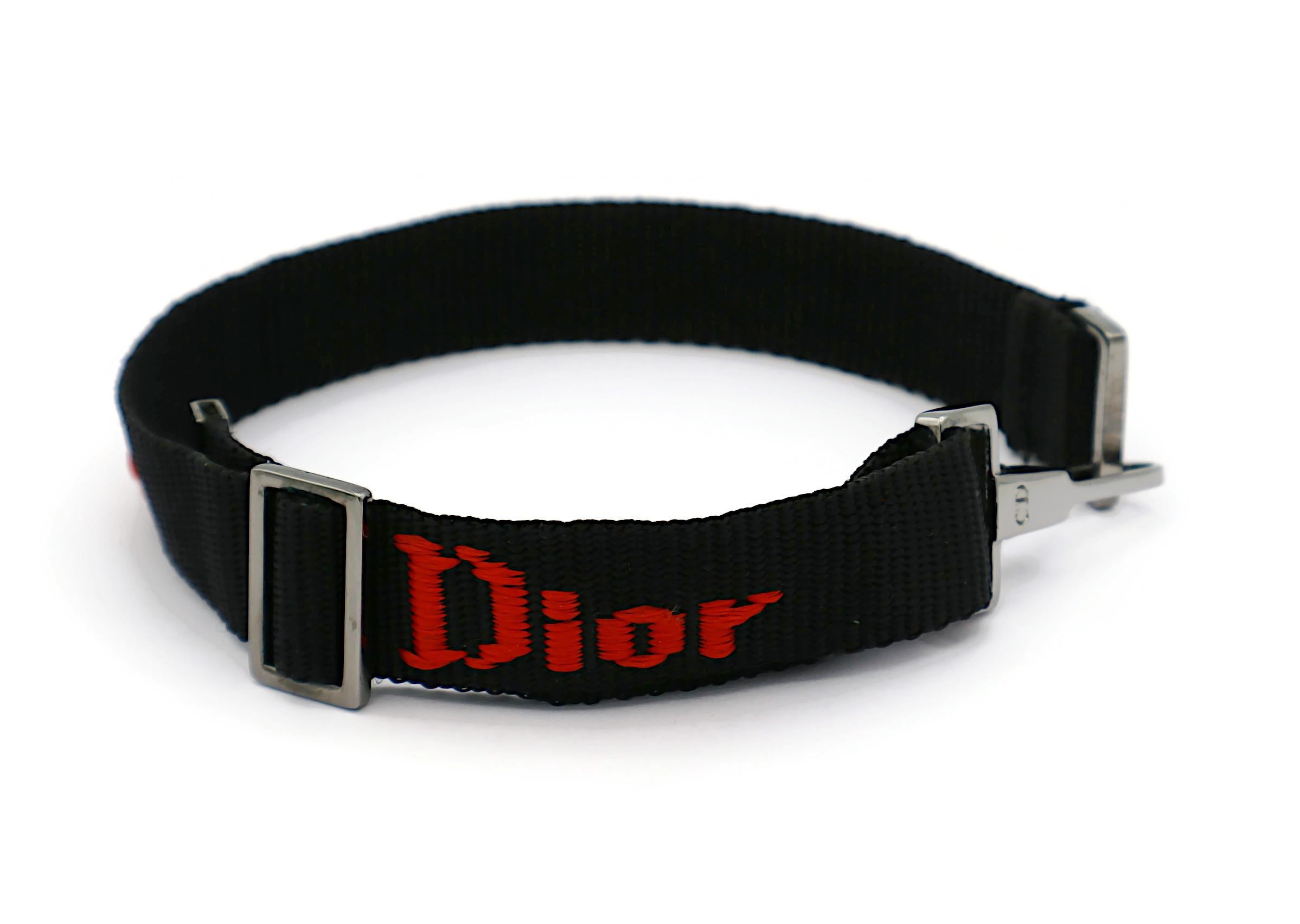 CHRISTIAN DIOR by JOHN GALLIANO Vintage Black Nylon Strap Logo Choker Necklace For Sale 2