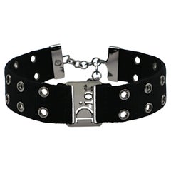 CHRISTIAN DIOR by JOHN GALLIANO Vintage Black Nylon Strap Logo Choker Necklace