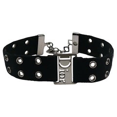 CHRISTIAN DIOR by JOHN GALLIANO Vintage Black Nylon Strap Logo Choker Necklace
