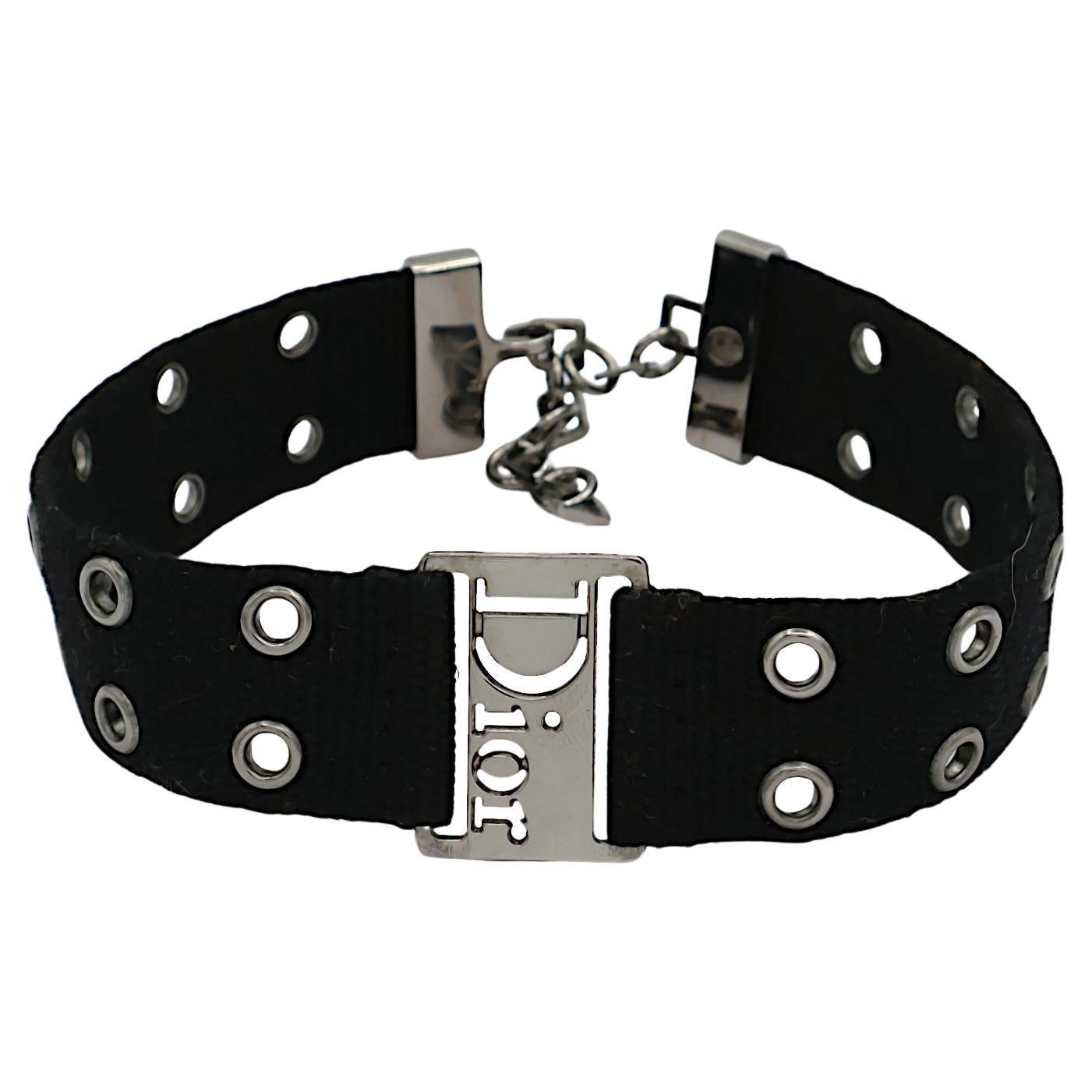 CHRISTIAN DIOR for Christian Dior Vintage, collana in nylon nera con logo e cinturino