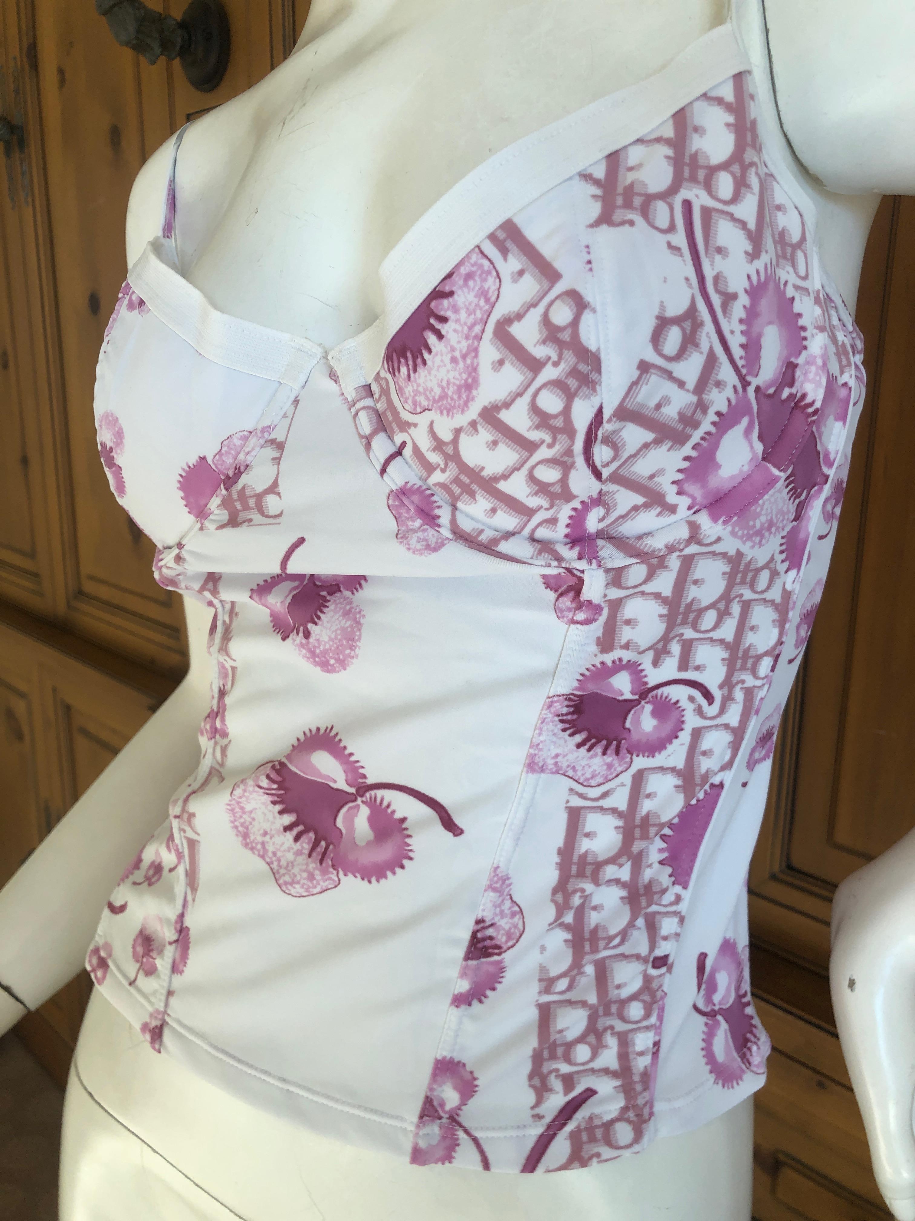 Christian Dior by John Galliano Vintage Cherry Blossom Underwire Bra Corset 42 In Excellent Condition For Sale In Cloverdale, CA