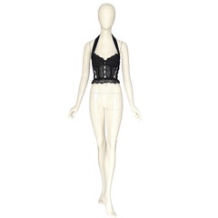 Christian Dior by John Galliano Vintage Circa 2001 Black Lace Corset Halter Top