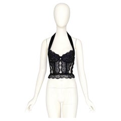 Christian Dior by John Galliano Vintage Circa 2001 Black Lace Corset Halter Top