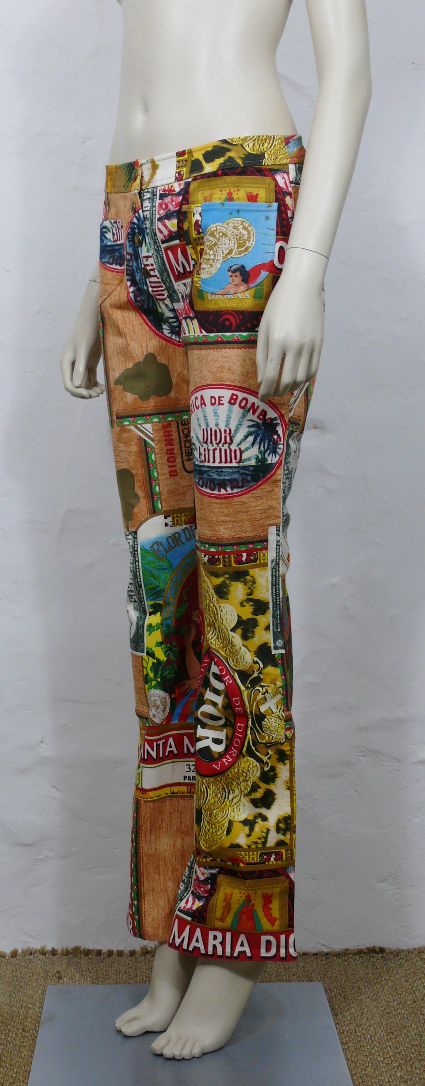 CHRISTIAN DIOR par JOHN GALLIANO - Pantalon en jean vintage à imprimé cubain/italien, taille US 6 en vente 5