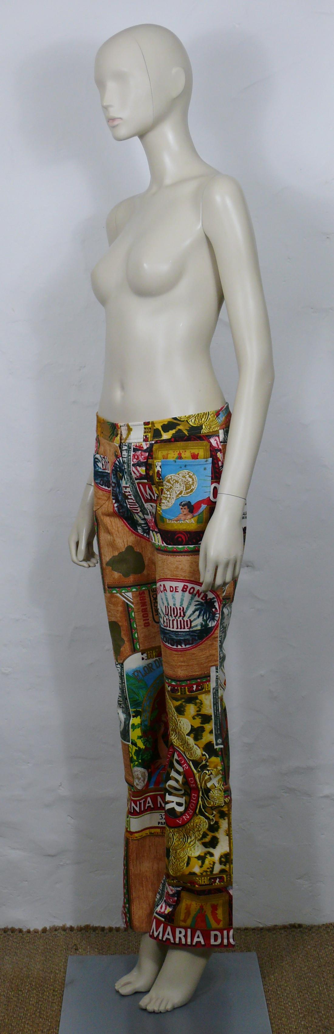 CHRISTIAN DIOR by JOHN GALLIANO Vintage Cuban/Latino Print Denim Pants US Size 6 For Sale 3