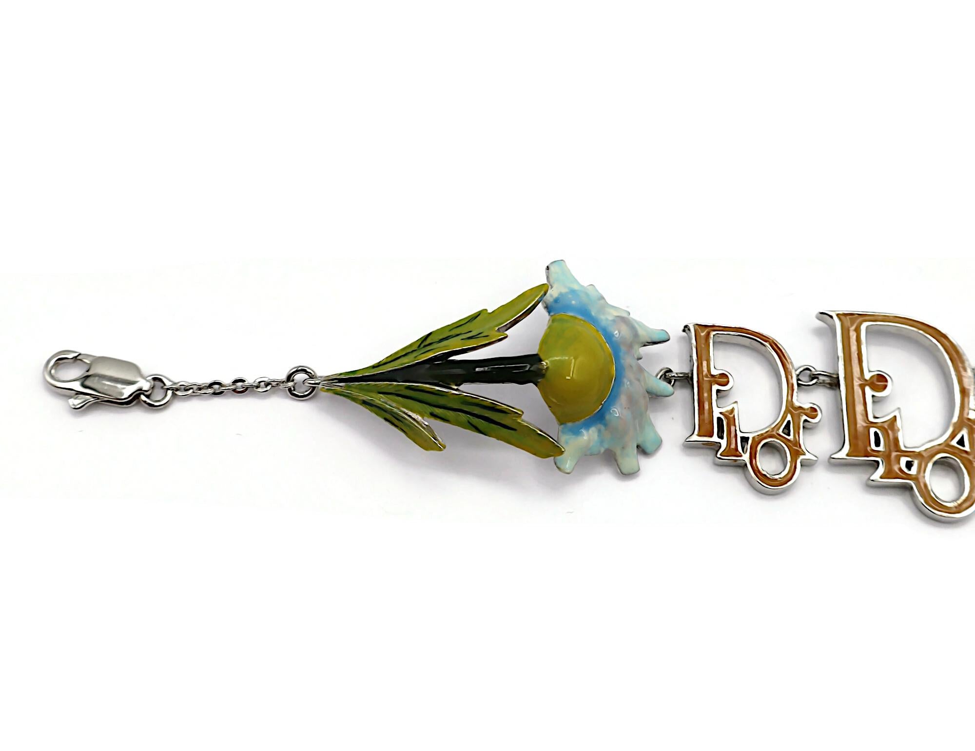 CHRISTIAN DIOR by JOHN GALLIANO Vintage Enamel Floral Logo Bracelet For Sale 1