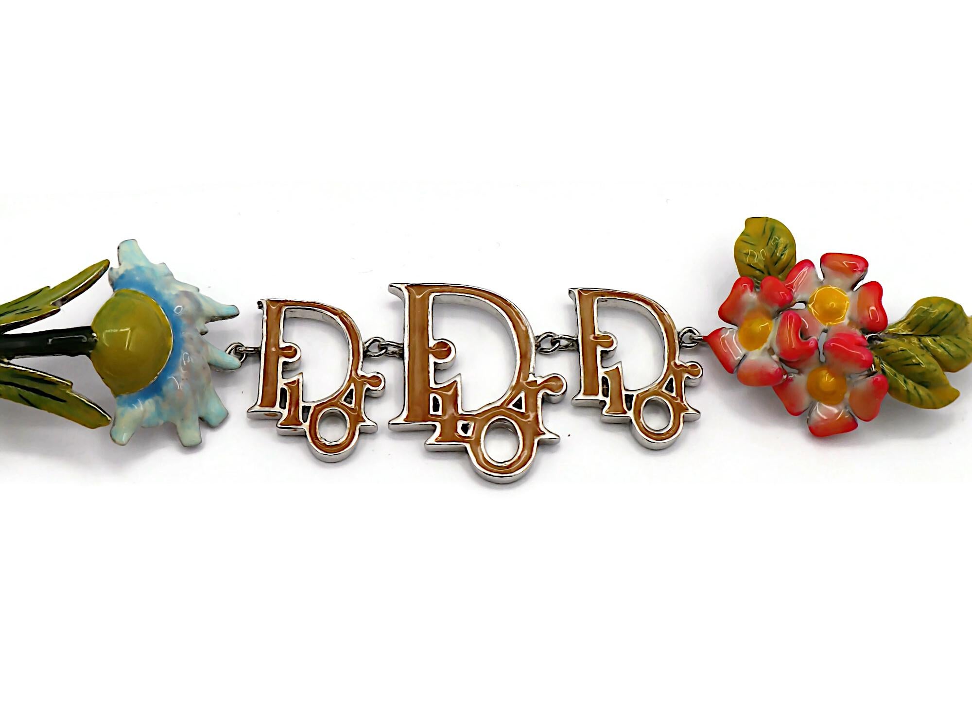CHRISTIAN DIOR by JOHN GALLIANO Vintage Enamel Floral Logo Bracelet For Sale 2