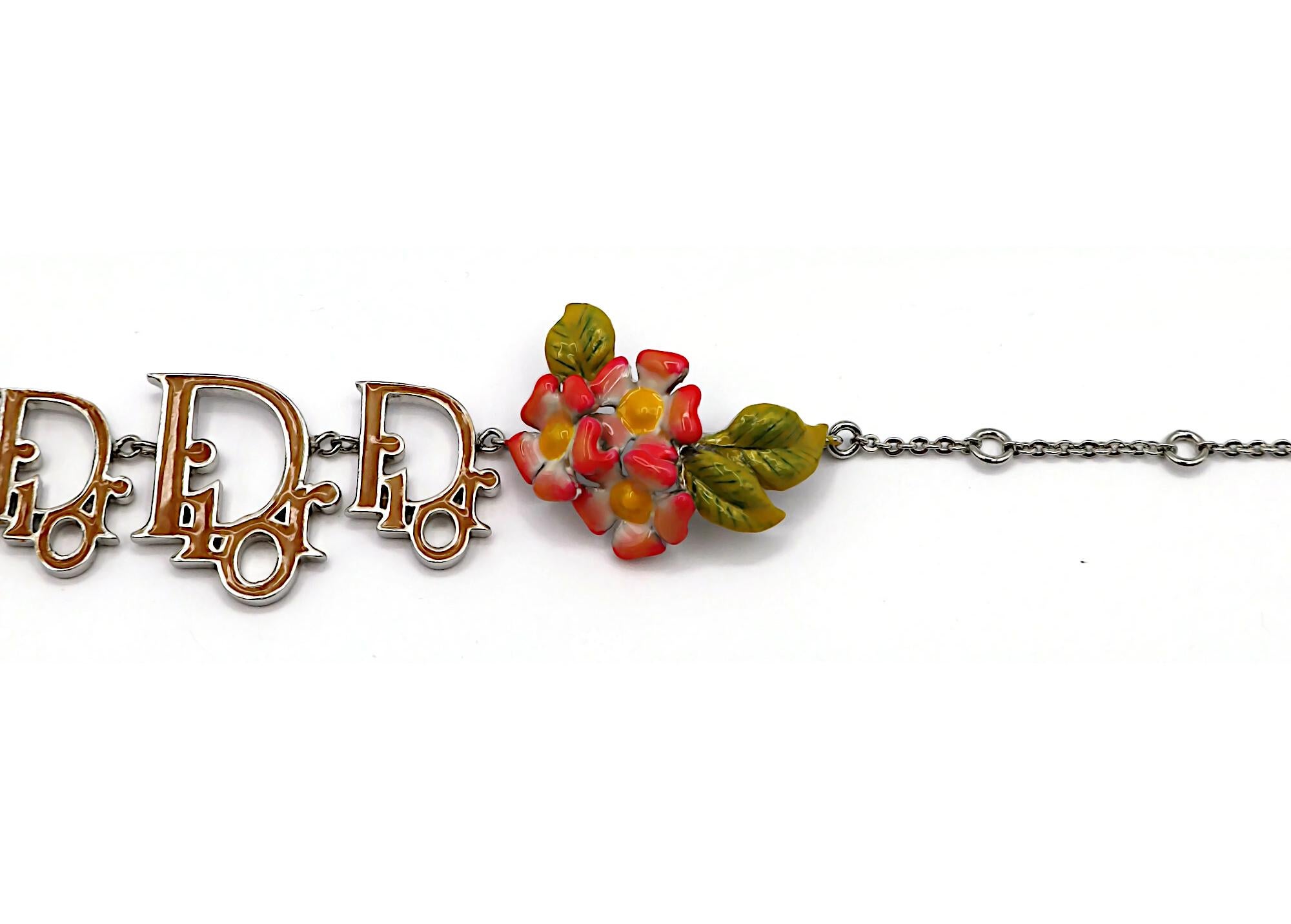 CHRISTIAN DIOR by JOHN GALLIANO Vintage Enamel Floral Logo Bracelet For Sale 3