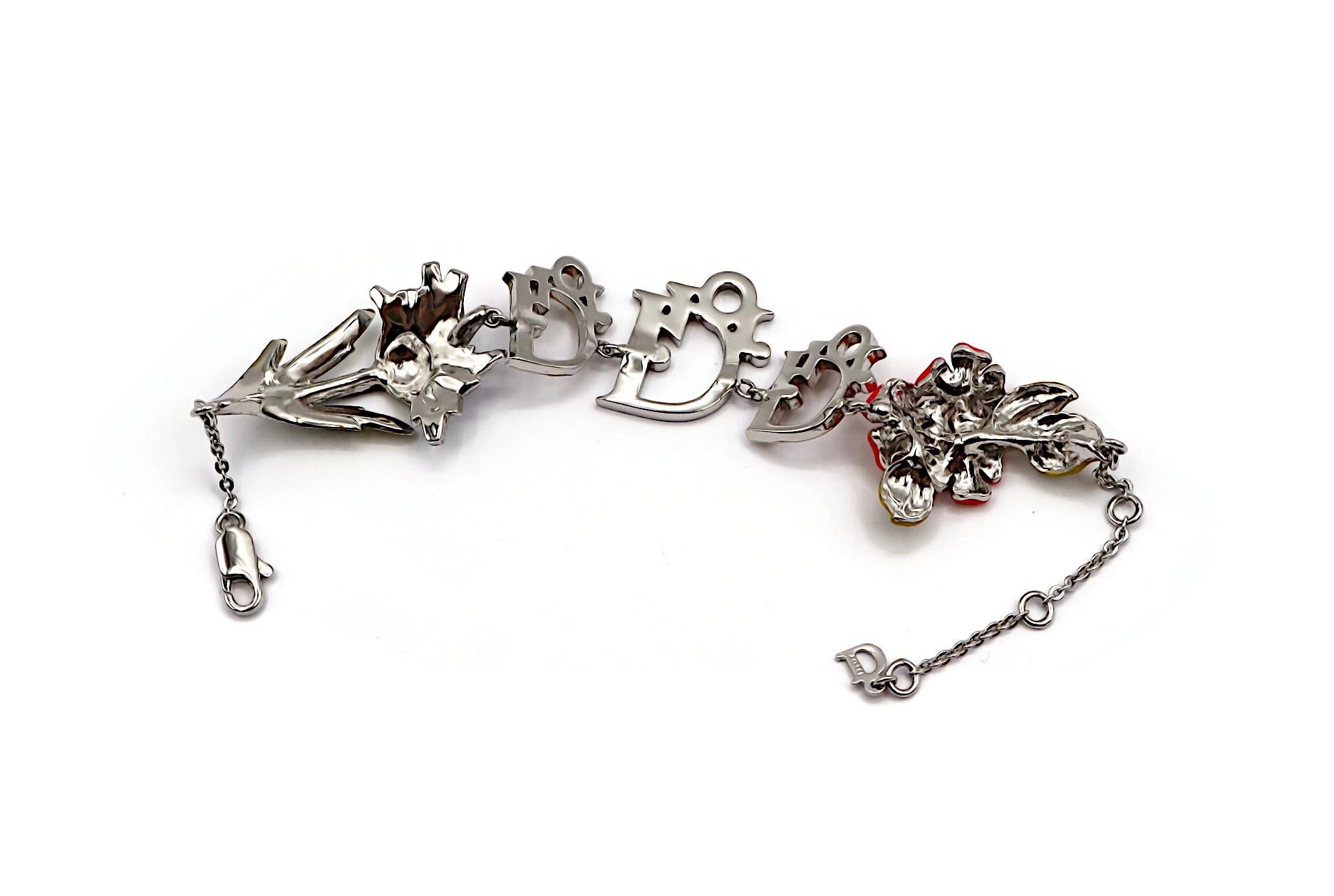 CHRISTIAN DIOR by JOHN GALLIANO Vintage Enamel Floral Logo Bracelet For Sale 5