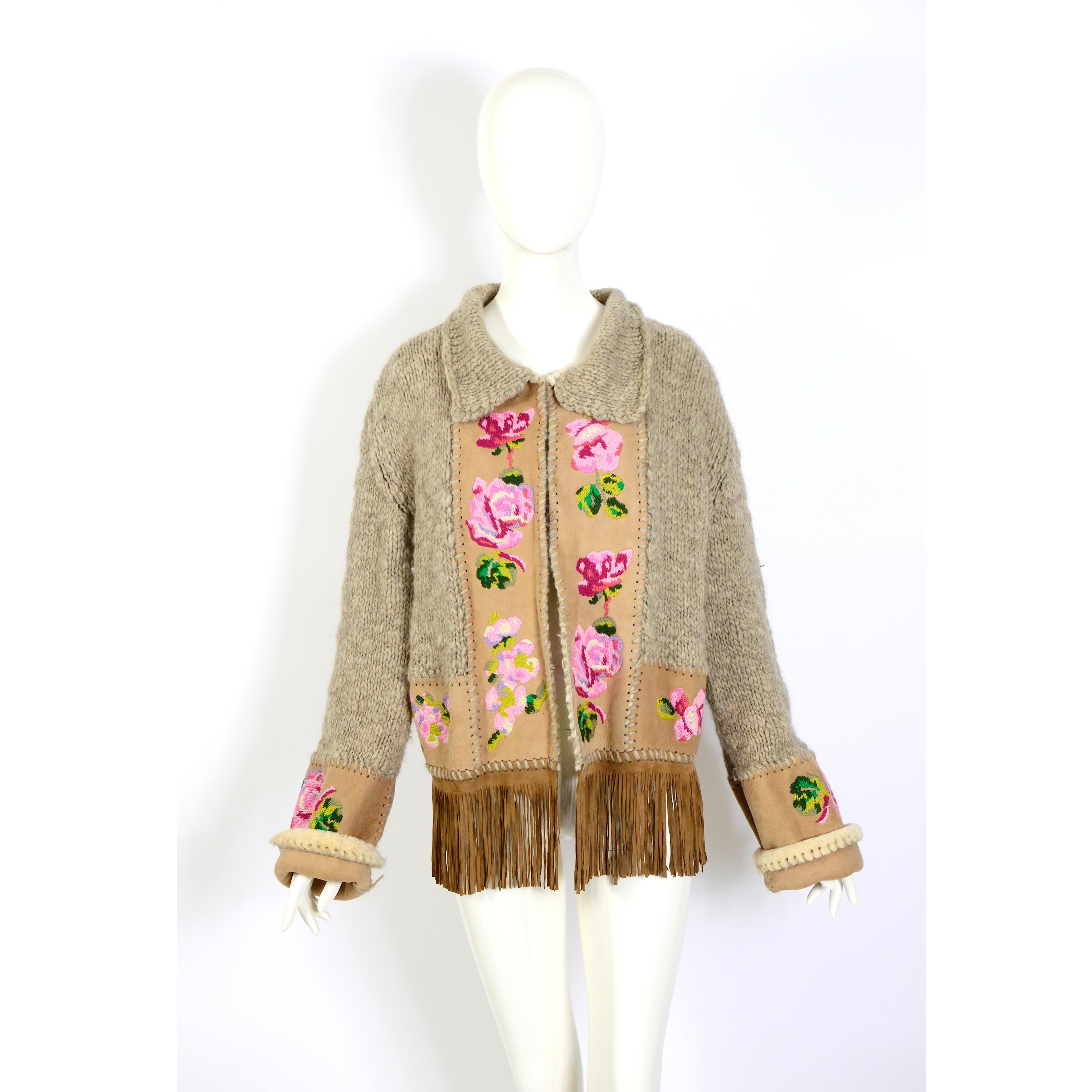 Exquisite and rare Christian Dior by John Galliano wool & embroidered shearling cardigan with Fringe! 
From the Christian Dior Fall 2000 runway show and a one-of-a-kind collector's item! 

Material shearling & wool - Size XL

Measurements are taken