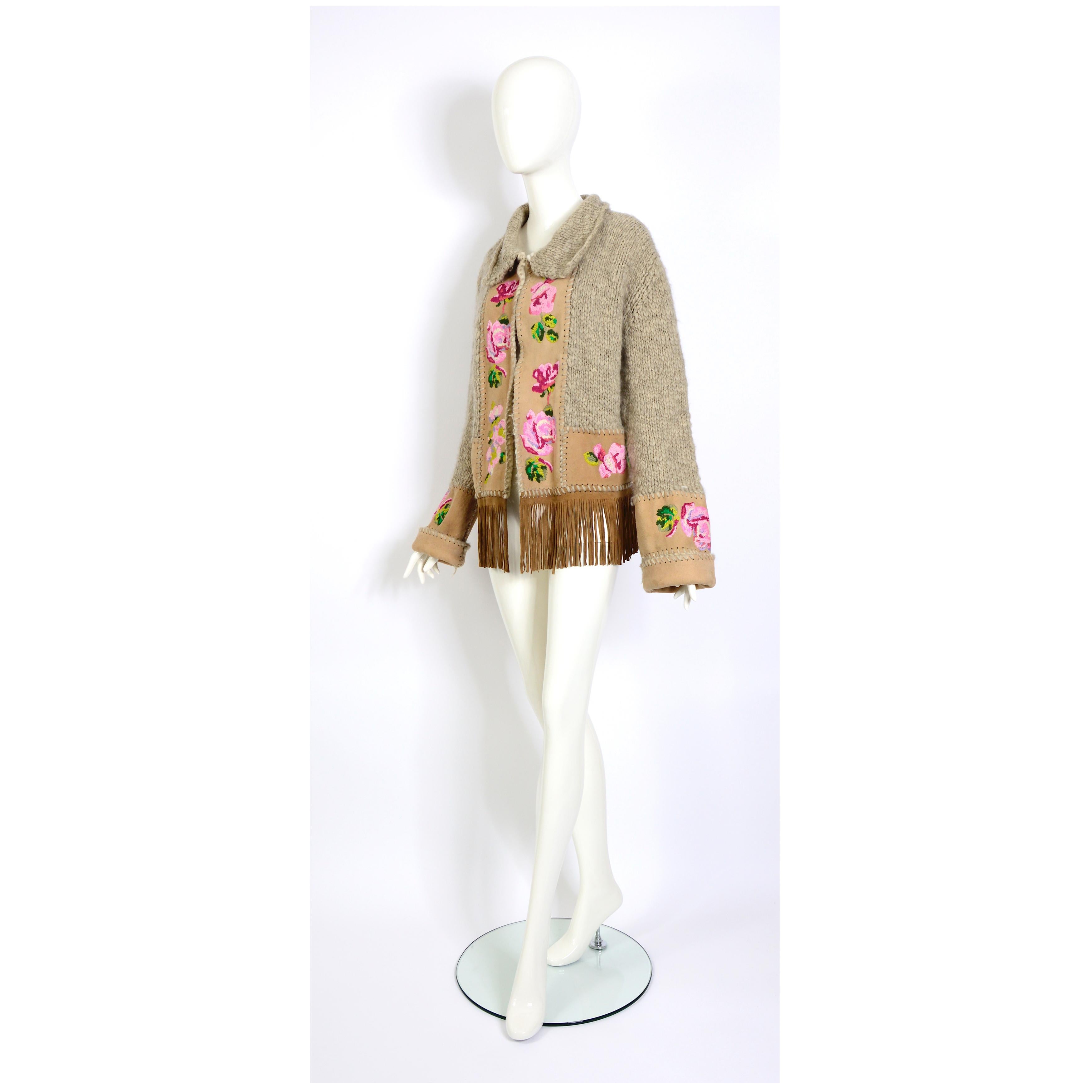 Women's or Men's Christian Dior by John Galliano vintage fall 2000 embroidered fringed cardigan   For Sale