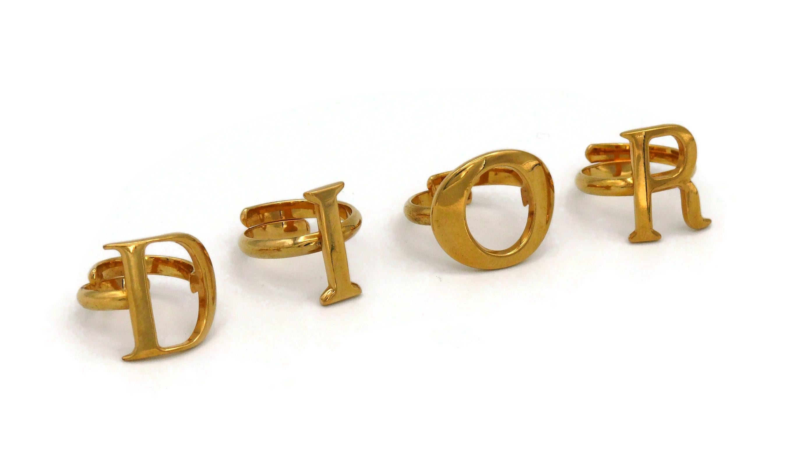 CHRISTIAN DIOR by JOHN GALLIANO Vintage God Toned Dior Letter Ring Set Boxed In Good Condition In Nice, FR