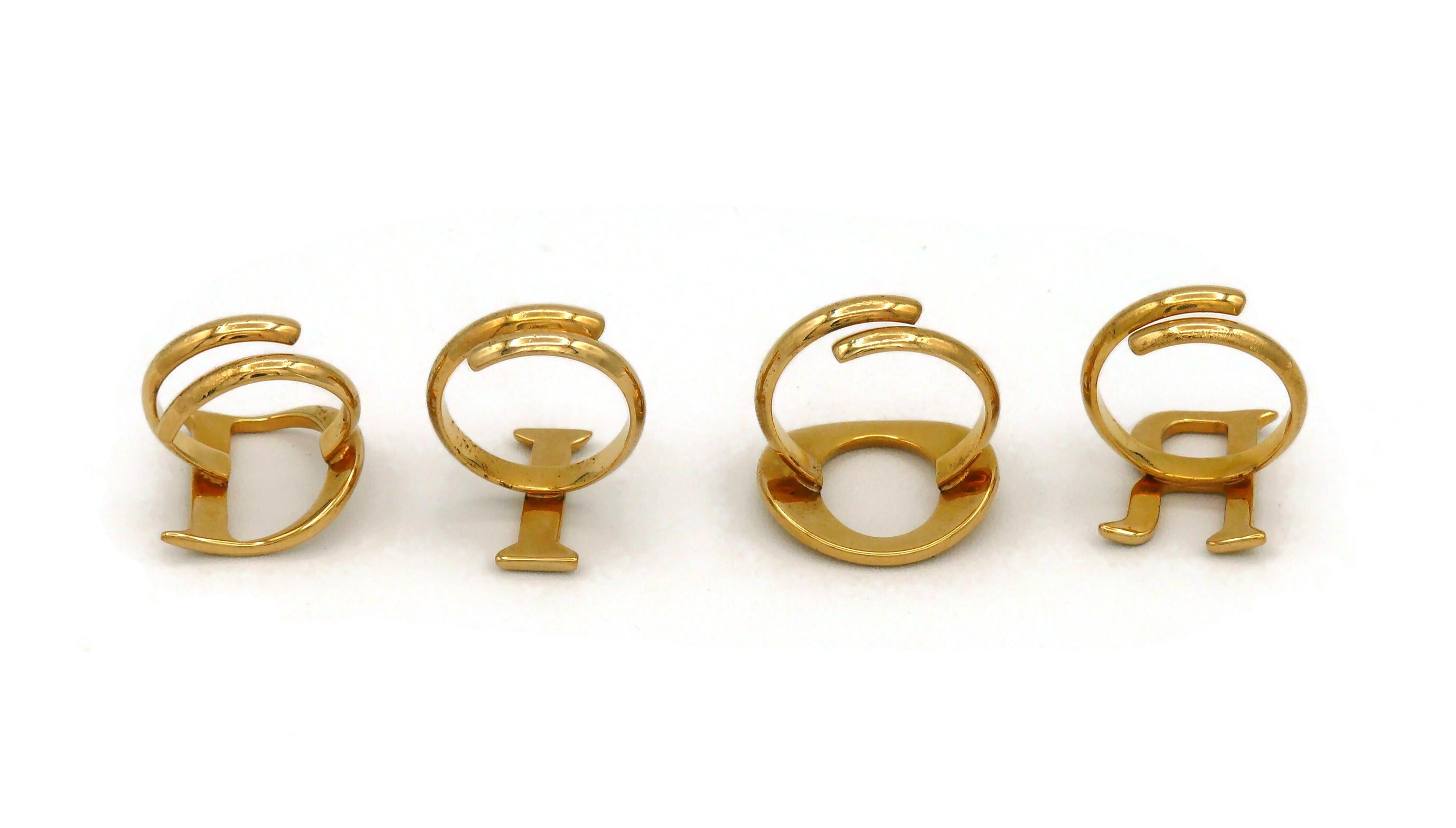 CHRISTIAN DIOR by JOHN GALLIANO Vintage God Toned Dior Letter Ring Set Boxed 1