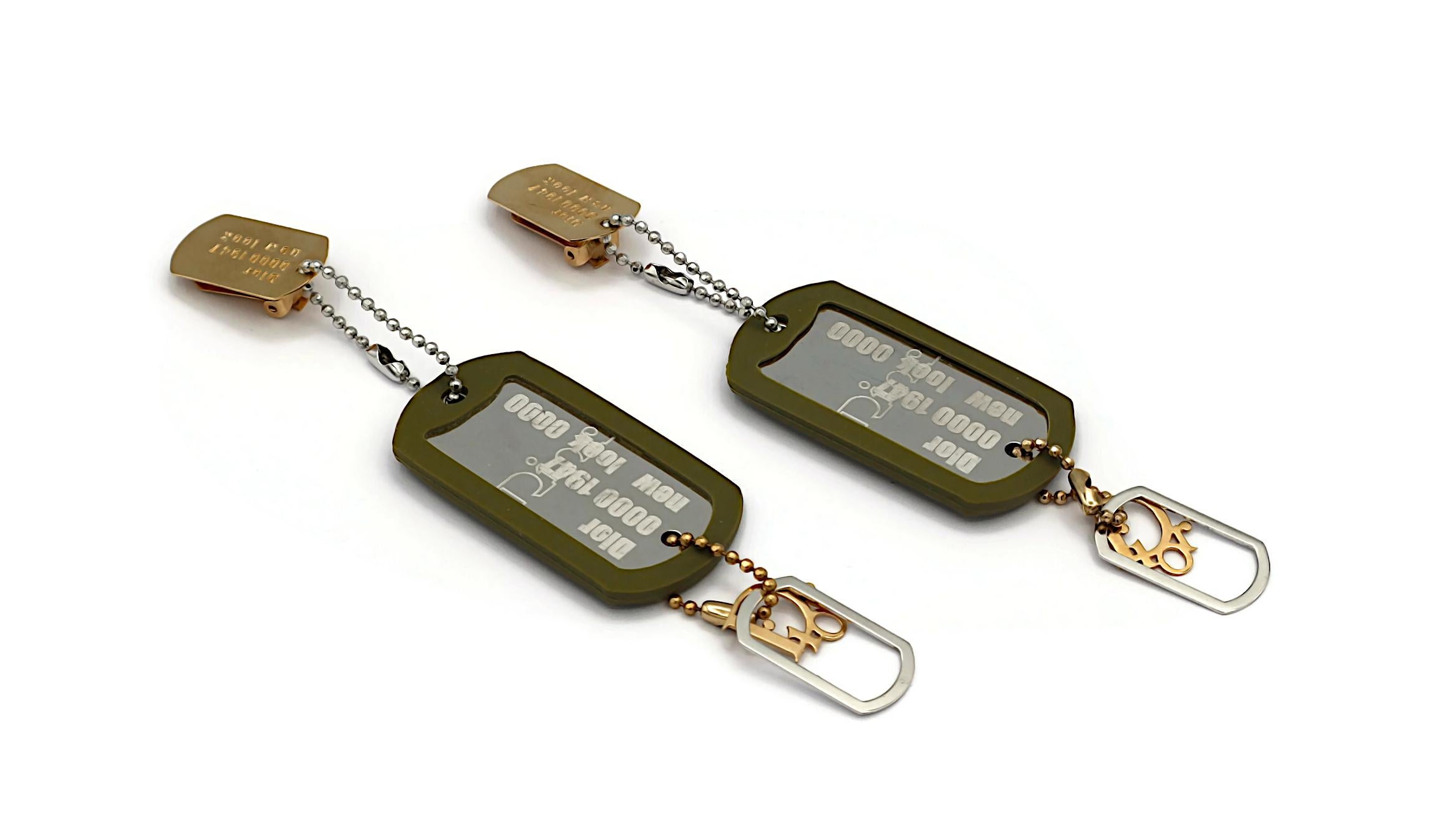 CHRISTIAN DIOR by JOHN GALLIANO Vintage ID Tag New Look Dangle Earrings In Good Condition For Sale In Nice, FR