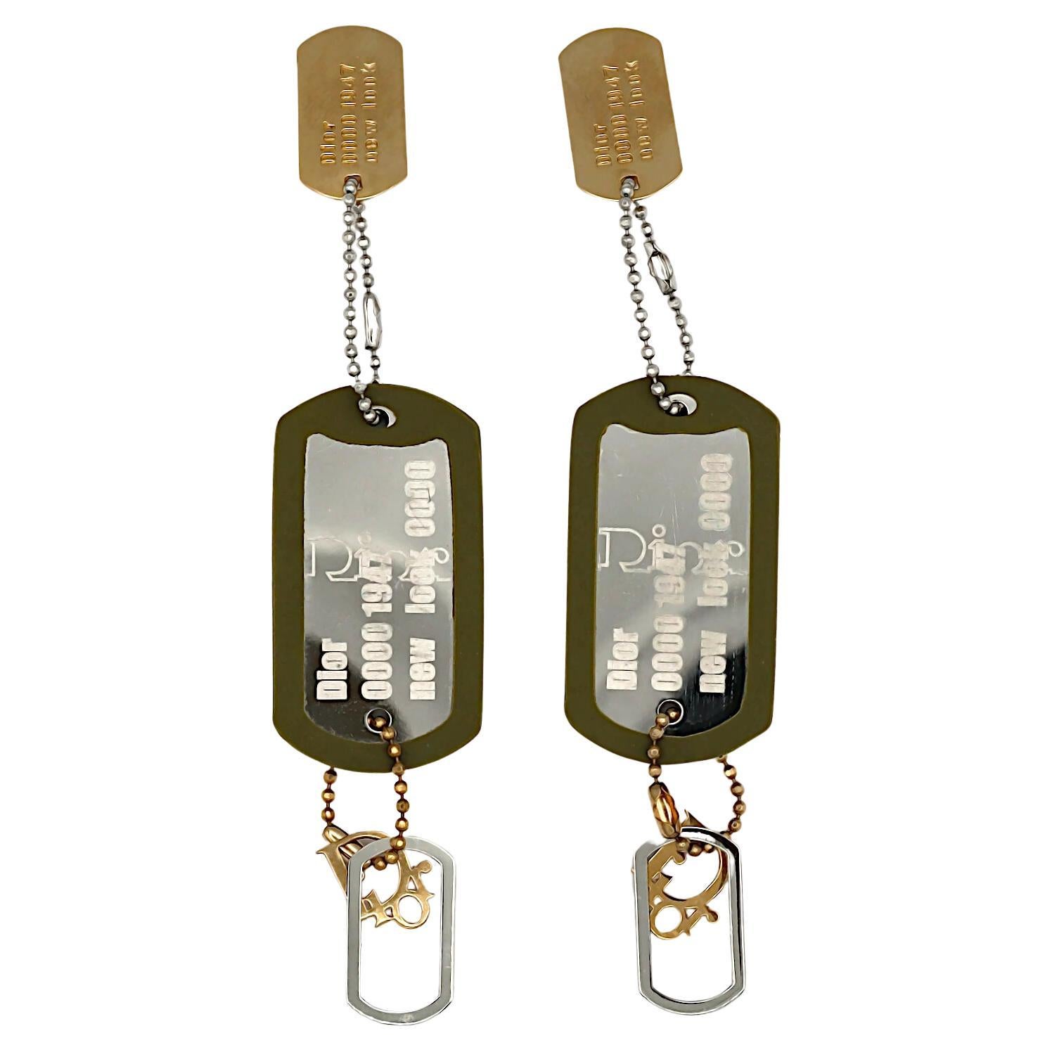 CHRISTIAN DIOR by JOHN GALLIANO Vintage ID Tag New Look Dangle Earrings For Sale