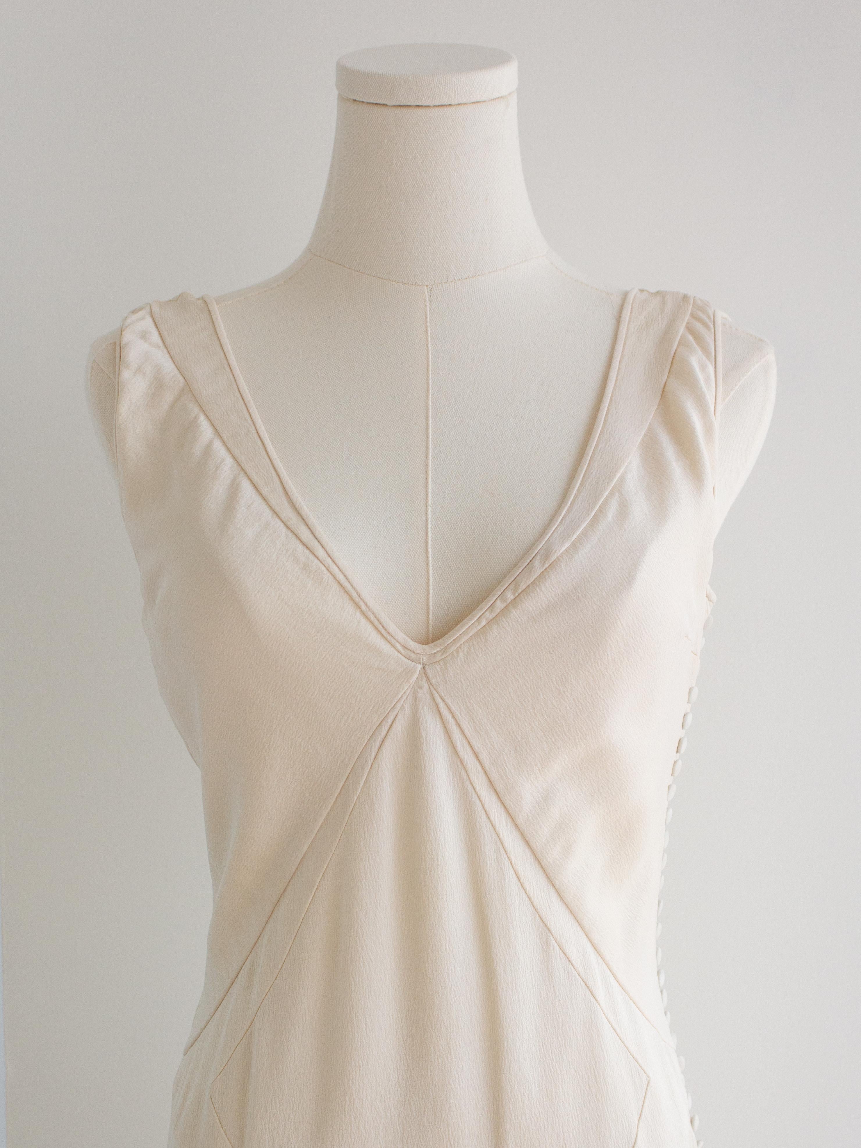 Christian Dior By John Galliano Vintage Ivory White Bias Cut Silk Midi Dress In Fair Condition In Jersey City, NJ