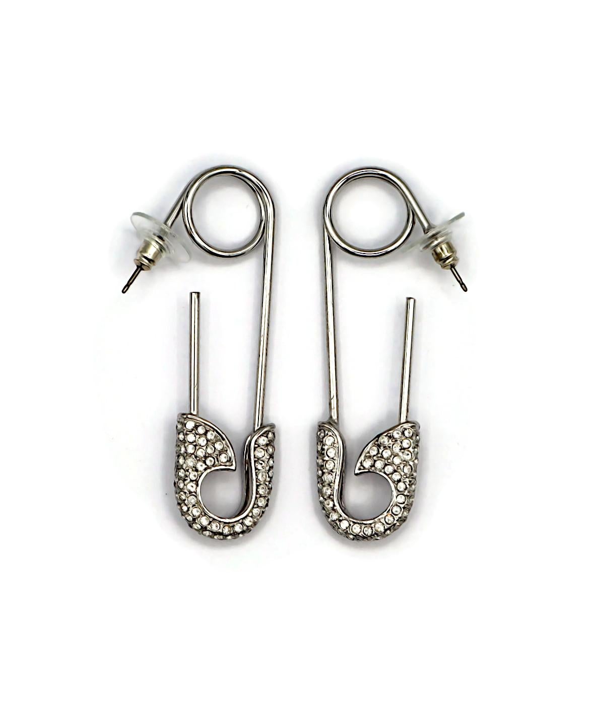 CHRISTIAN DIOR by JOHN GALLIANO Vintage Jewelled Safety Pin Earrings In Good Condition For Sale In Nice, FR